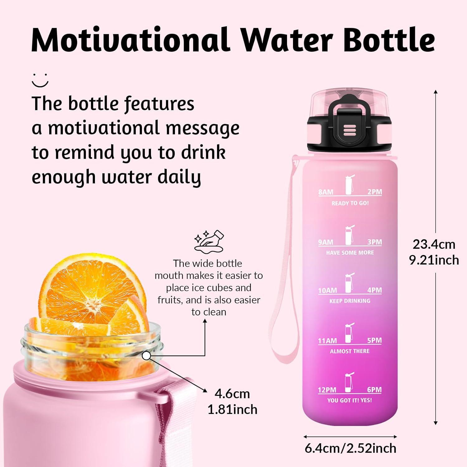 image:imageHoneyHolly Gourde 1L sans BPA Bouteille Sport Marqueur Horaire Bouteille tanche Portable Gourde Gradue pour Salle de Sport Vlo Bureau Extrieur cole Water BottleRose Rose 500ml