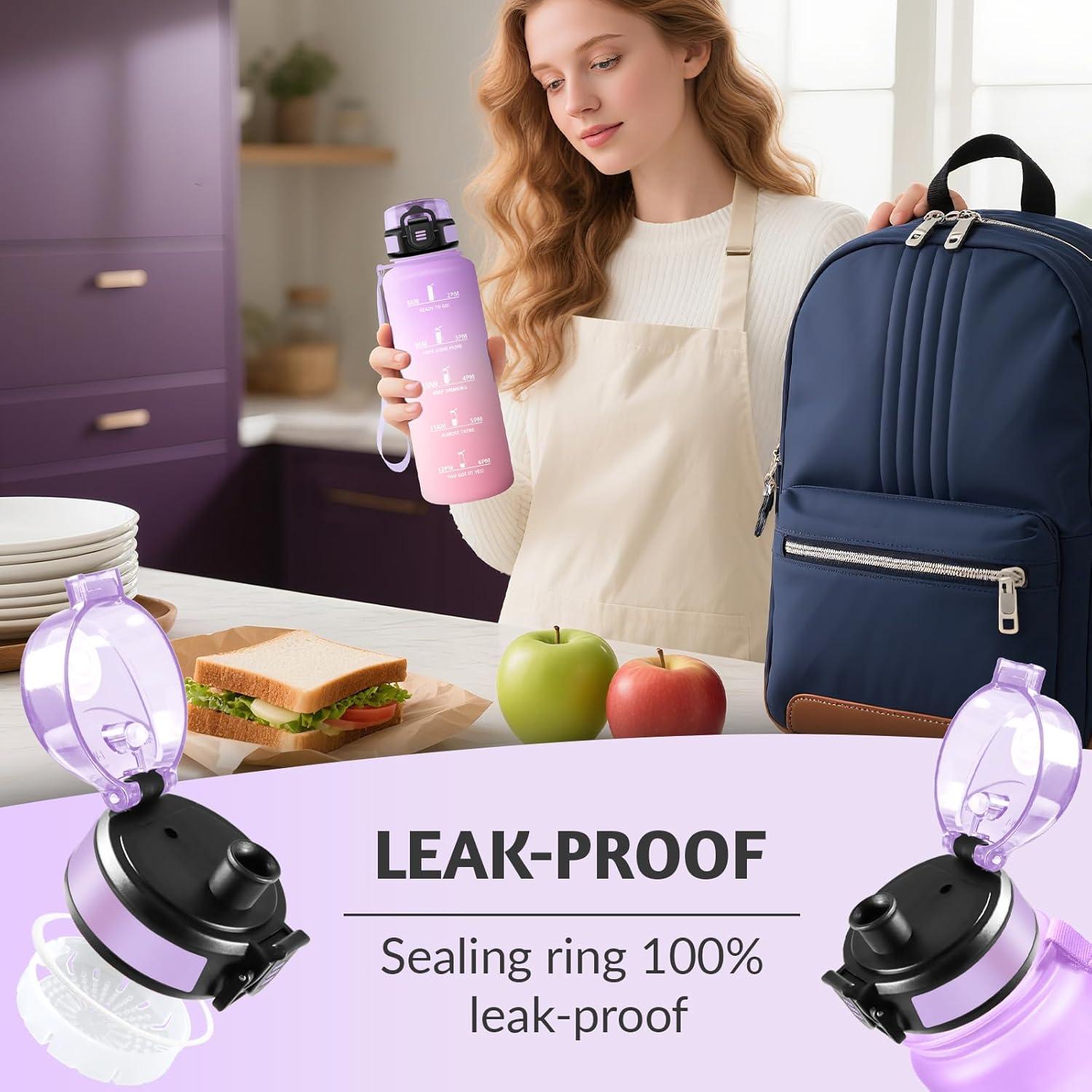 image:imageHoneyHolly Gourde 1L sans BPA Bouteille Sport Marqueur Horaire Bouteille tanche Portable Gourde Gradue pour Salle de Sport Vlo Bureau Extrieur cole Water BottleIris Rose 1500ml