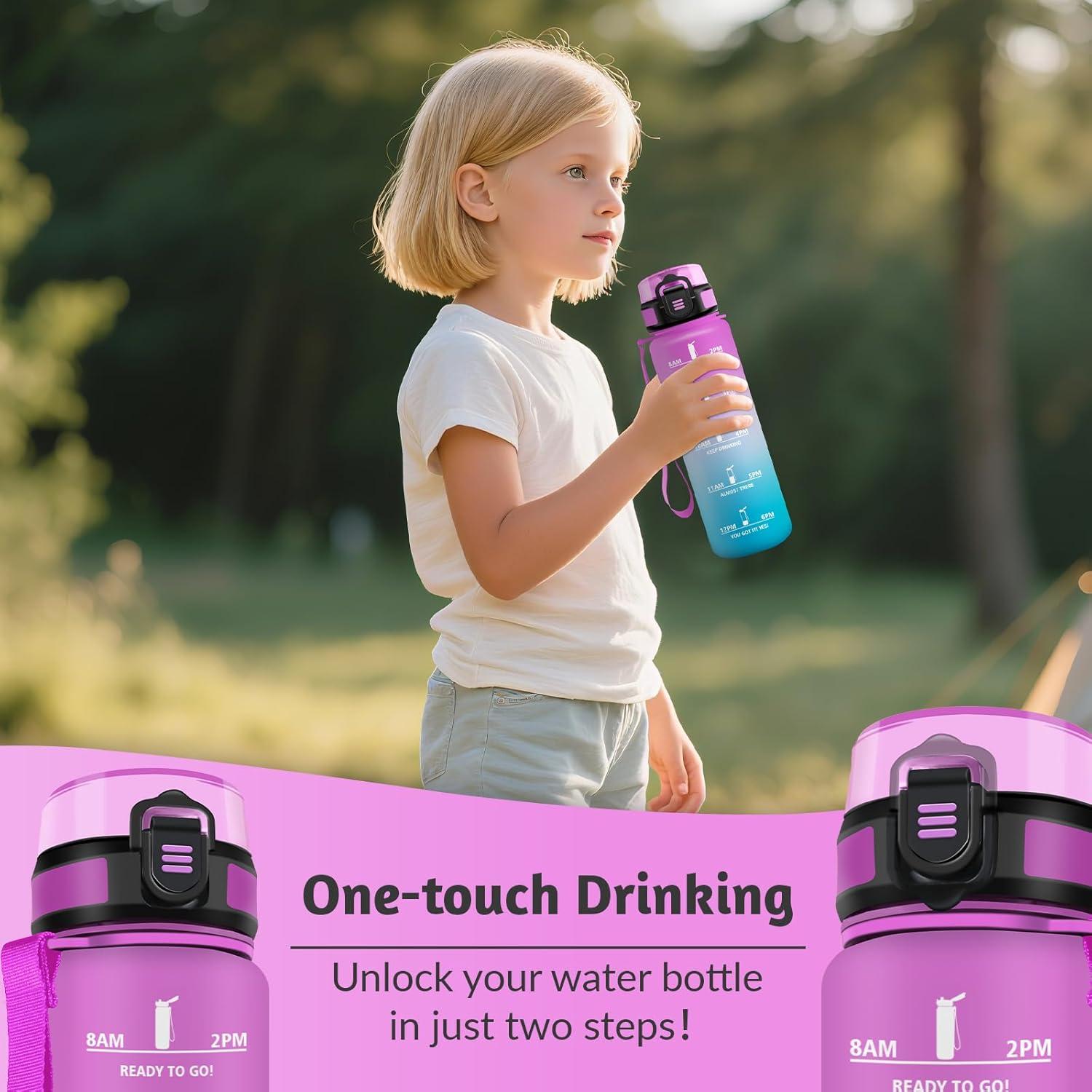 image:imageHoneyHolly Gourde 1L sans BPA Bouteille Sport Marqueur Horaire Bouteille tanche Portable Gourde Gradue pour Salle de Sport Vlo Bureau Extrieur cole Water BottleRose Cyan 500ml