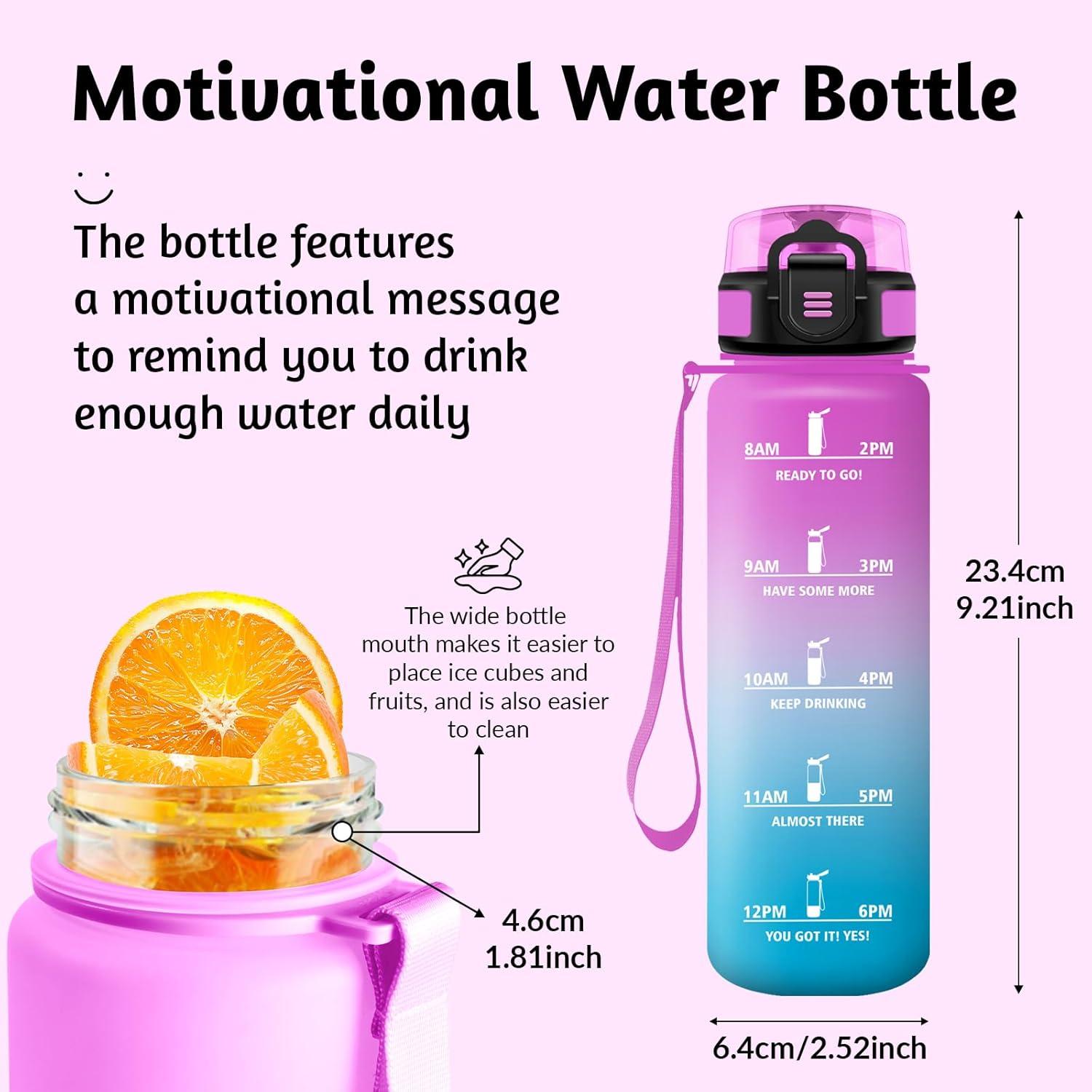 image:imageHoneyHolly Gourde 1L sans BPA Bouteille Sport Marqueur Horaire Bouteille tanche Portable Gourde Gradue pour Salle de Sport Vlo Bureau Extrieur cole Water BottleRose Cyan 500ml