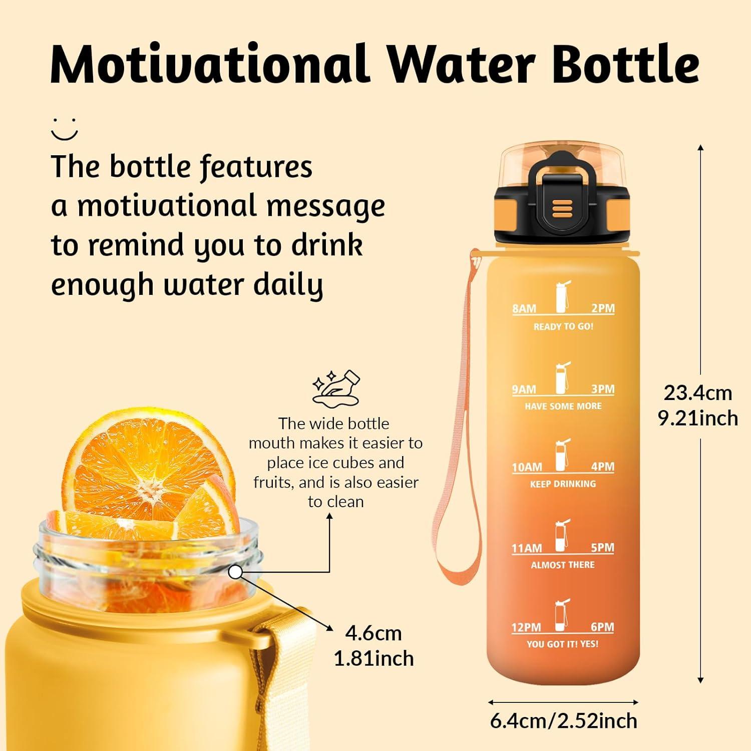 image:imageHoneyHolly Gourde 1L sans BPA Bouteille Sport Marqueur Horaire Bouteille tanche Portable Gourde Gradue pour Salle de Sport Vlo Bureau Extrieur cole Water BottleAmbre Orange 500ml