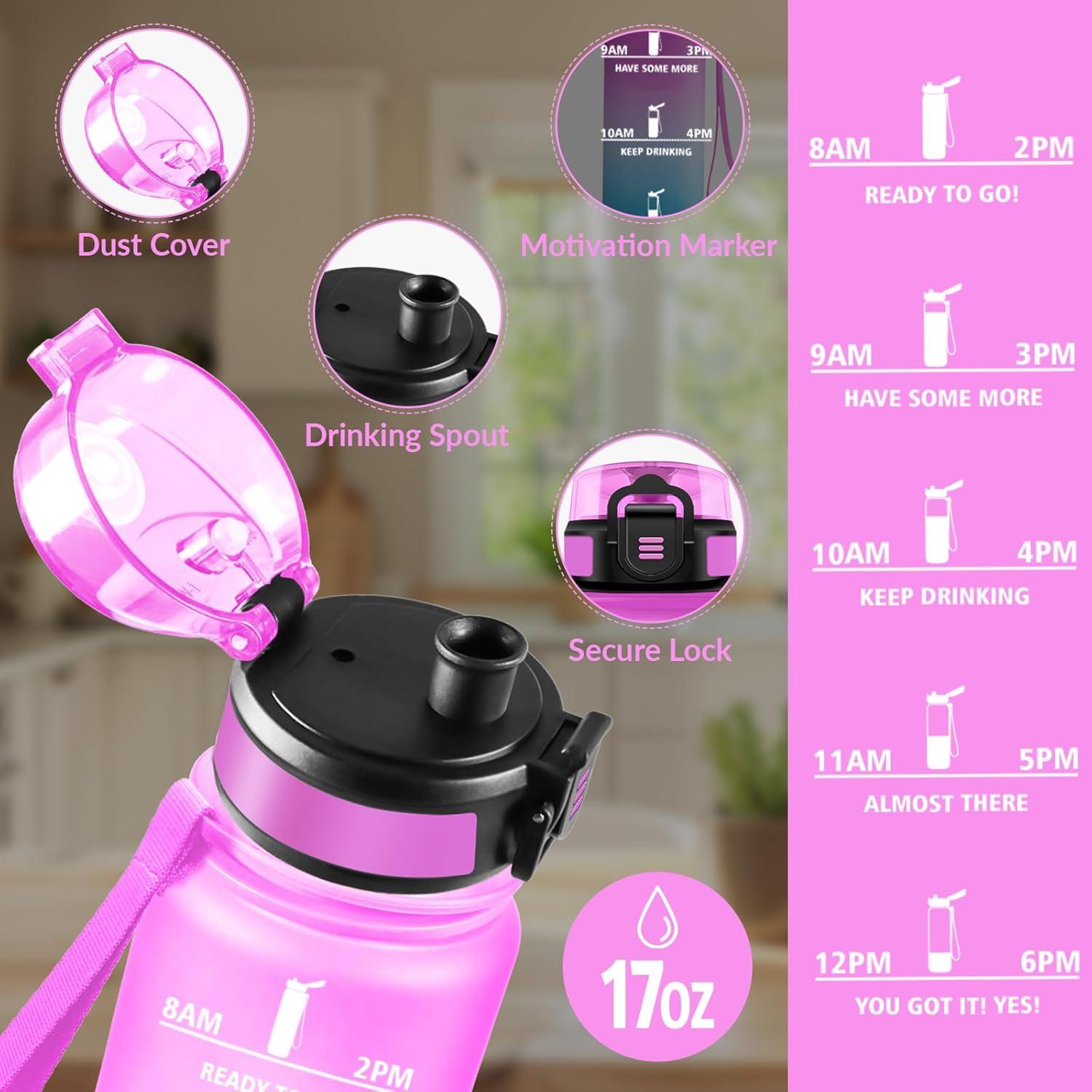 image:imageHoneyHolly Gourde 1L sans BPA Bouteille Sport Marqueur Horaire Bouteille tanche Portable Gourde Gradue pour Salle de Sport Vlo Bureau Extrieur cole Water BottleRose Cyan 500ml