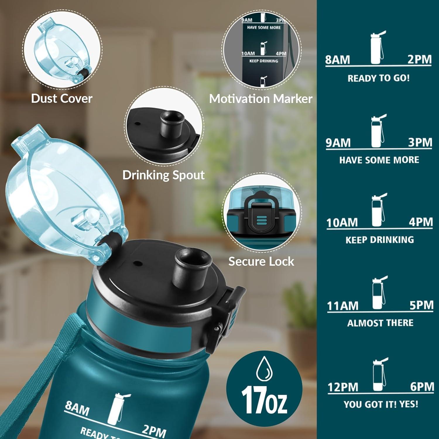 image:imageHoneyHolly Gourde 1L sans BPA Bouteille Sport Marqueur Horaire Bouteille tanche Portable Gourde Gradue pour Salle de Sport Vlo Bureau Extrieur cole Water BottleVert Gris 500ml