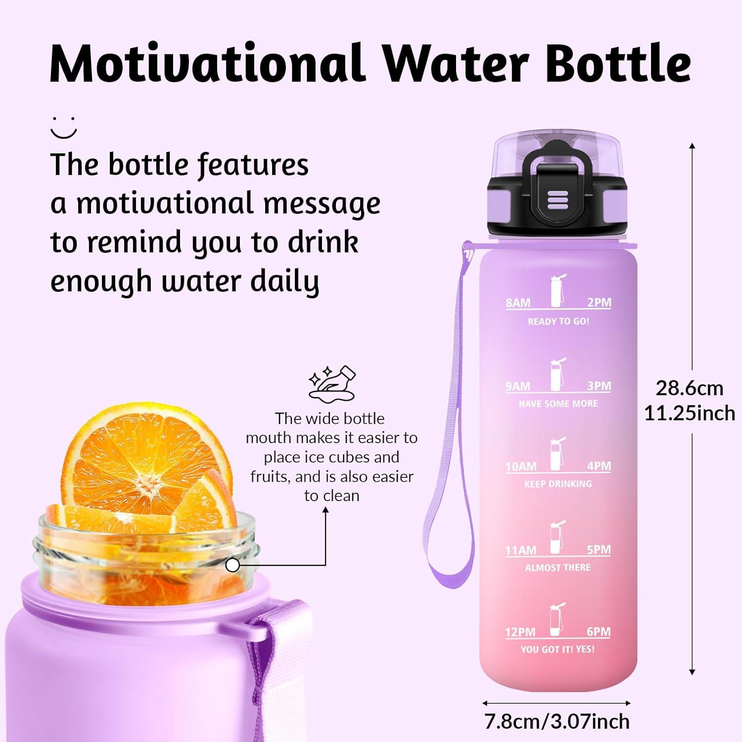 image:imageHoneyHolly Gourde 1L sans BPA Bouteille Sport Marqueur Horaire Bouteille tanche Portable Gourde Gradue pour Salle de Sport Vlo Bureau Extrieur cole Water BottleIris Rose 1000ml