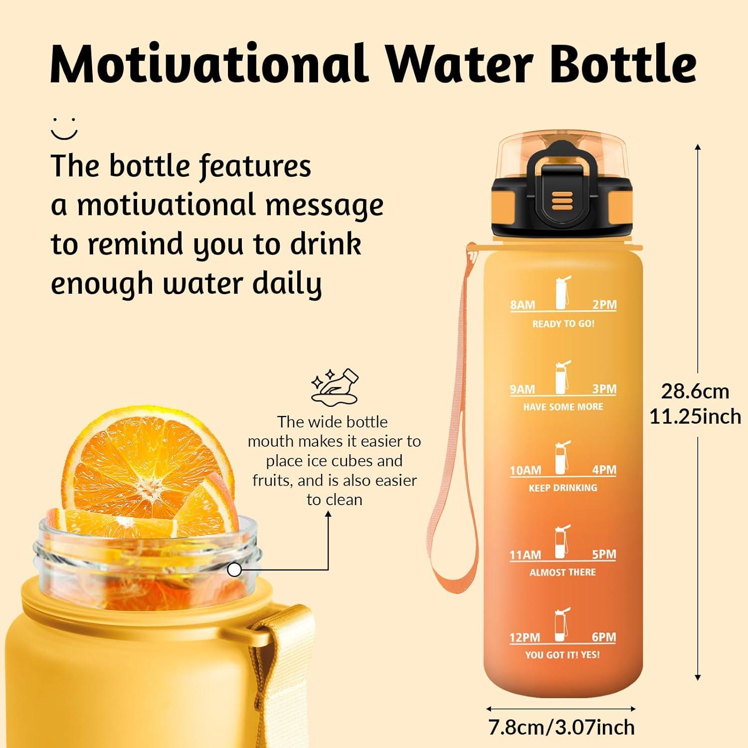 image:imageHoneyHolly Gourde 1L sans BPA Bouteille Sport Marqueur Horaire Bouteille tanche Portable Gourde Gradue pour Salle de Sport Vlo Bureau Extrieur cole Water BottleAmbre Orange 1000ml