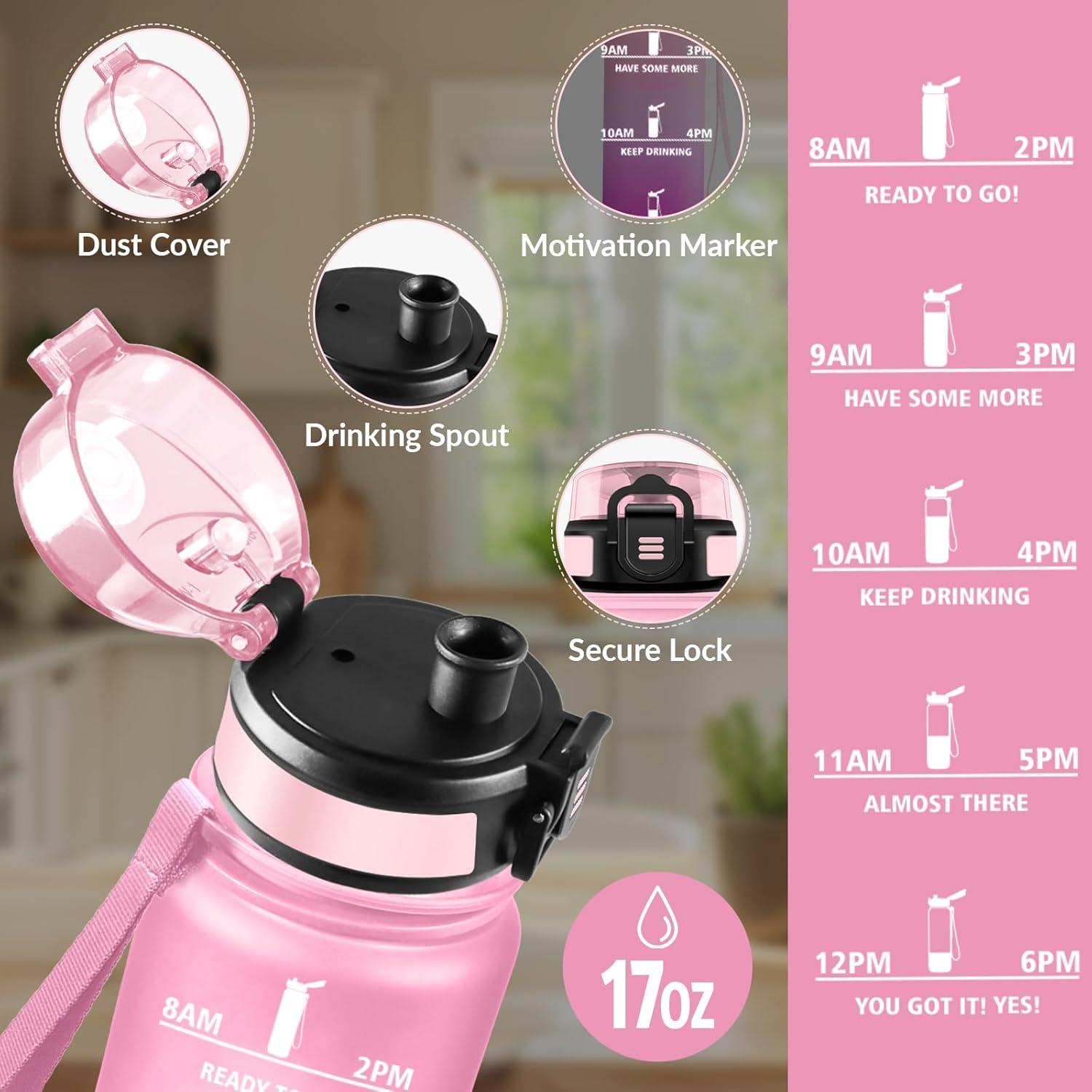 image:imageHoneyHolly Gourde 1L sans BPA Bouteille Sport Marqueur Horaire Bouteille tanche Portable Gourde Gradue pour Salle de Sport Vlo Bureau Extrieur cole Water BottleRose Rose 500ml
