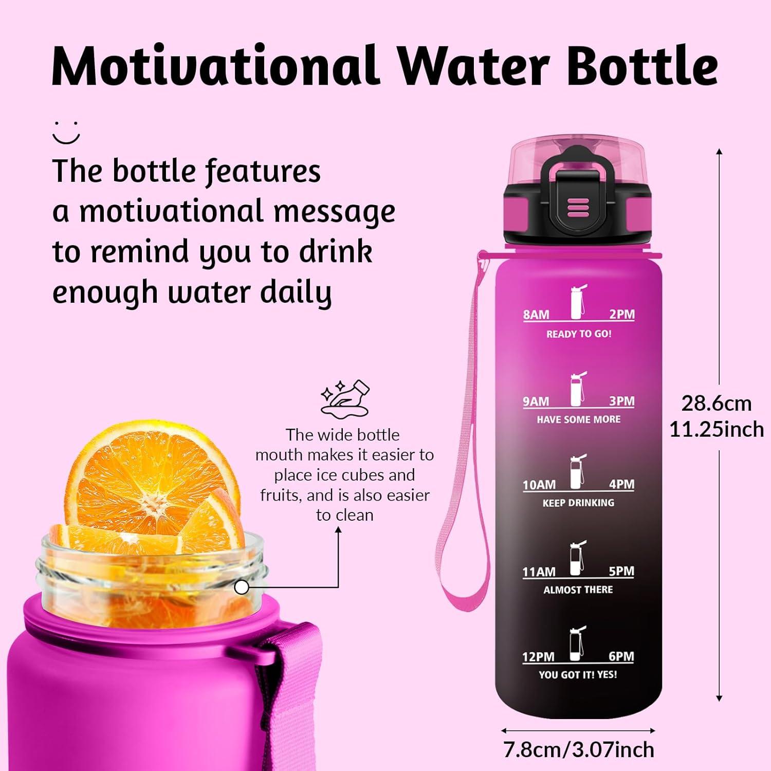 image:imageHoneyHolly Gourde 1L sans BPA Bouteille Sport Marqueur Horaire Bouteille tanche Portable Gourde Gradue pour Salle de Sport Vlo Bureau Extrieur cole Water BottleViolet Noir 1000ml