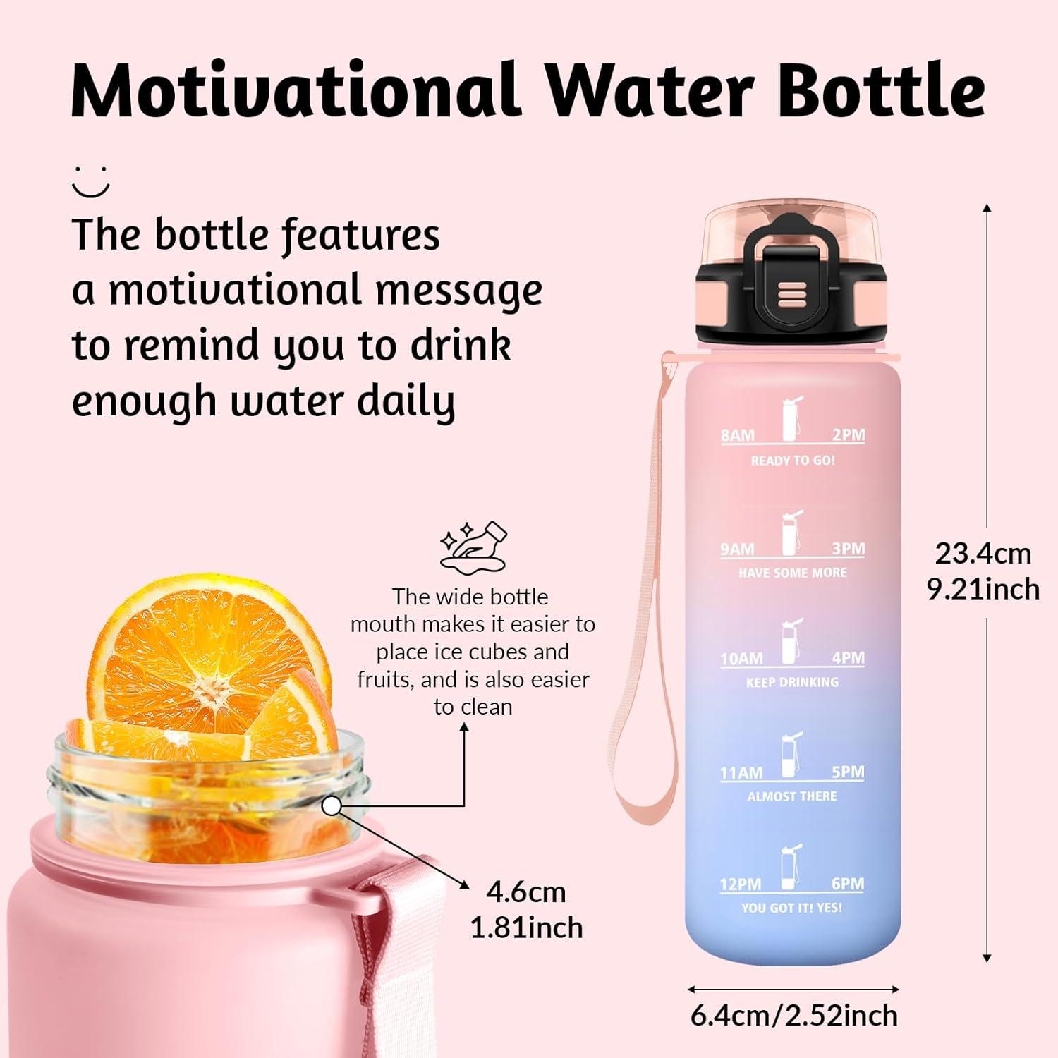 image:imageHoneyHolly Gourde 1L sans BPA Bouteille Sport Marqueur Horaire Bouteille tanche Portable Gourde Gradue pour Salle de Sport Vlo Bureau Extrieur cole Water BottleRose Ciel 500ml