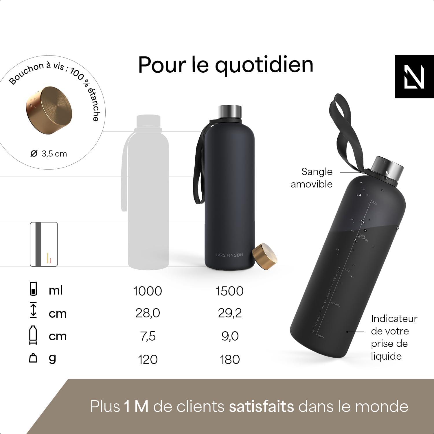 image:imageLARS NYSM Gourde 1l Bouteille deau 1000ml Gourde de sport ultralgre en Tritan Idal pour le sport le bureau le yoga les enfants 2 couvercles inclus Carbon Black 1000mlCarbon Black