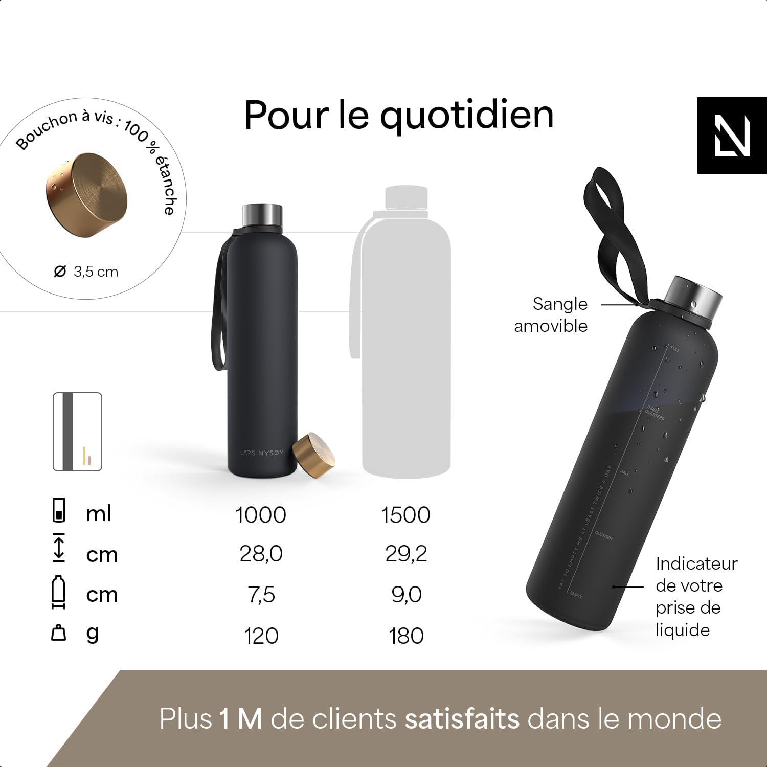 image:imageLARS NYSM Gourde 1l Bouteille deau 1000ml Gourde de sport ultralgre en Tritan Idal pour le sport le bureau le yoga les enfants 2 couvercles inclus Carbon Black 1000mlCarbon Black
