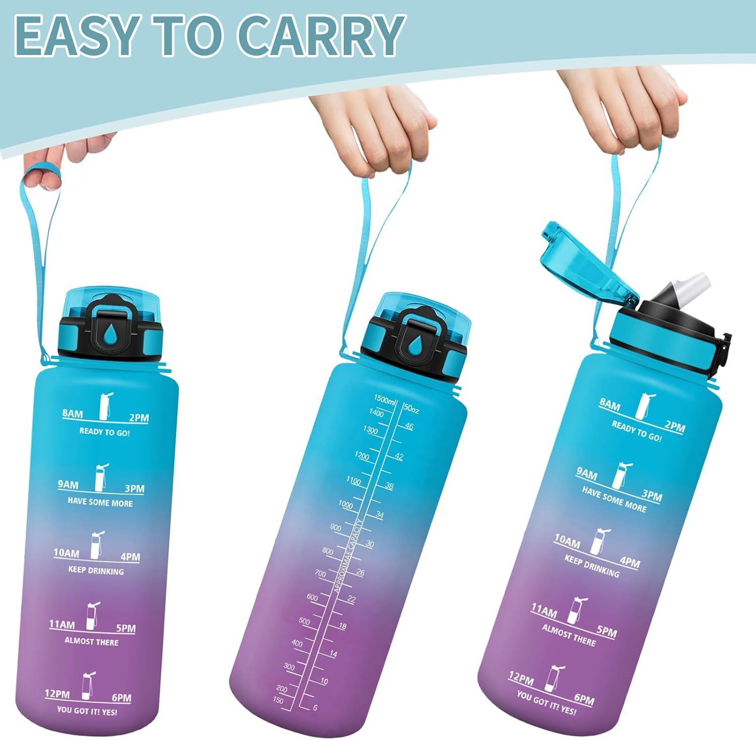 image:imageMotswedi Gourde 1l AntiFuite Gourde Paille avec Marqueur de Temps Bouteille deau Poigne de Transport Bouteille avec Paille Facile Ouvrir pour Randonne Sport Blanc Cass Bleu ClairBleu Violet