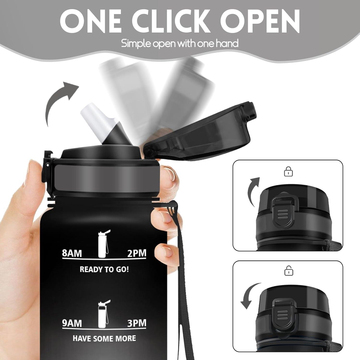 image:imageMotswedi Gourde 1l AntiFuite Gourde Paille avec Marqueur de Temps Bouteille deau Poigne de Transport Bouteille avec Paille Facile Ouvrir pour Randonne Sport Blanc Cass Bleu ClairNoir Rouge