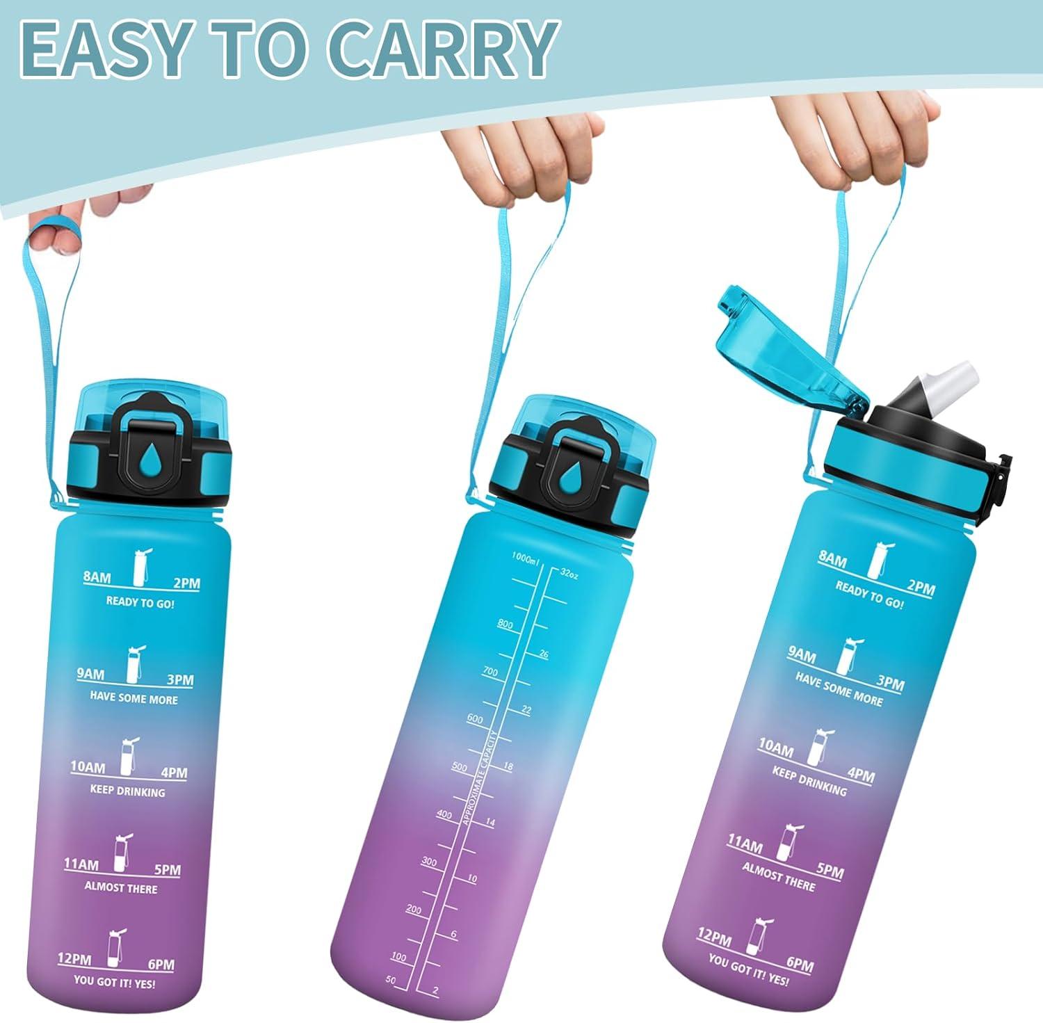 image:imageMotswedi Gourde 1l AntiFuite Gourde Paille avec Marqueur de Temps Bouteille deau Poigne de Transport Bouteille avec Paille Facile Ouvrir pour Randonne Sport Blanc Cass Bleu ClairBleu Violet