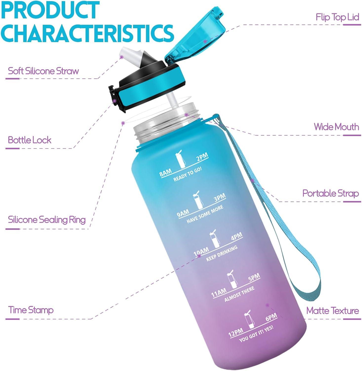 image:imageMotswedi Gourde 1l AntiFuite Gourde Paille avec Marqueur de Temps Bouteille deau Poigne de Transport Bouteille avec Paille Facile Ouvrir pour Randonne Sport Blanc Cass Bleu ClairBleu Violet1