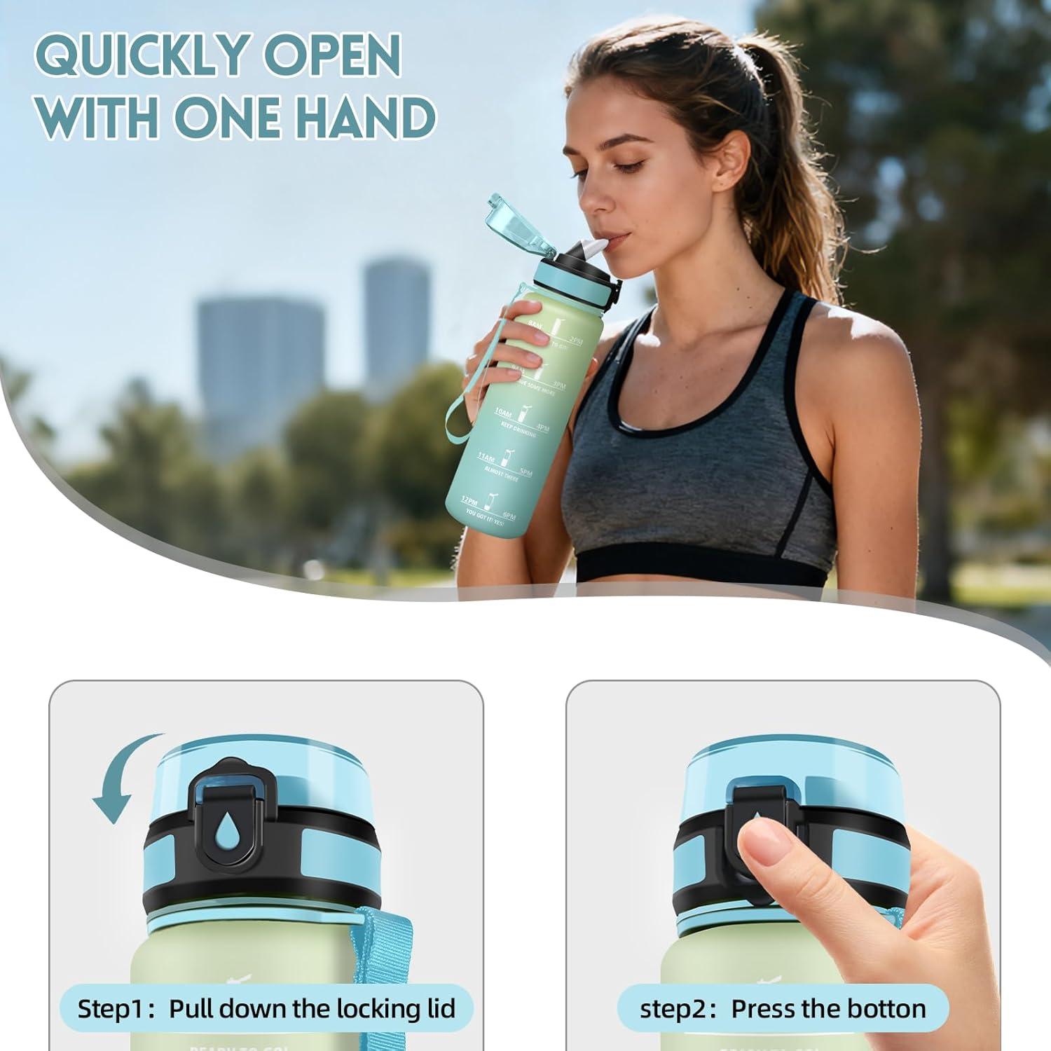 image:imageMotswedi Gourde 1l AntiFuite Gourde Paille avec Marqueur de Temps Bouteille deau Poigne de Transport Bouteille avec Paille Facile Ouvrir pour Randonne Sport Blanc Cass Bleu ClairBlanc Cass Bleu Clair