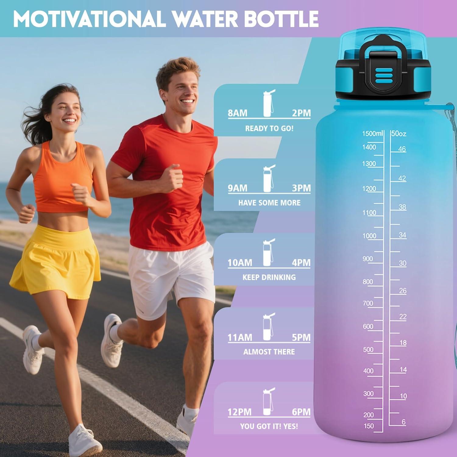 image:imageMotswedi Gourde 1l AntiFuite Gourde Paille avec Marqueur de Temps Bouteille deau Poigne de Transport Bouteille avec Paille Facile Ouvrir pour Randonne Sport Blanc Cass Bleu ClairBleu Violet1