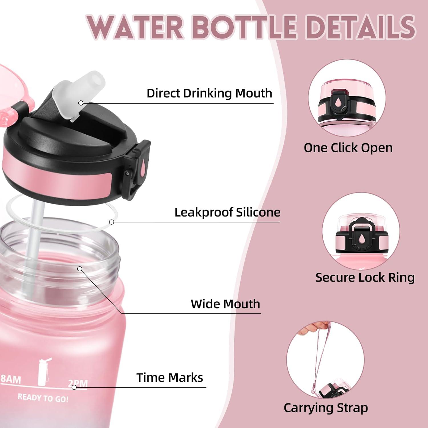 image:imageMotswedi Gourde 1l AntiFuite Gourde Paille avec Marqueur de Temps Bouteille deau Poigne de Transport Bouteille avec Paille Facile Ouvrir pour Randonne Sport Blanc Cass Bleu ClairVert Rose