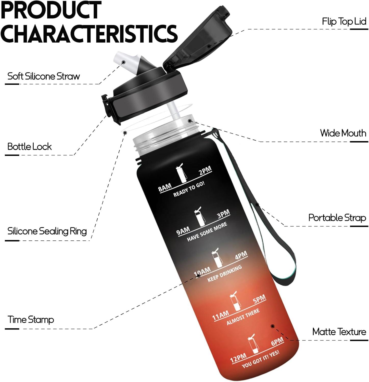 image:imageMotswedi Gourde 1l AntiFuite Gourde Paille avec Marqueur de Temps Bouteille deau Poigne de Transport Bouteille avec Paille Facile Ouvrir pour Randonne Sport Blanc Cass Bleu ClairNoir Rouge