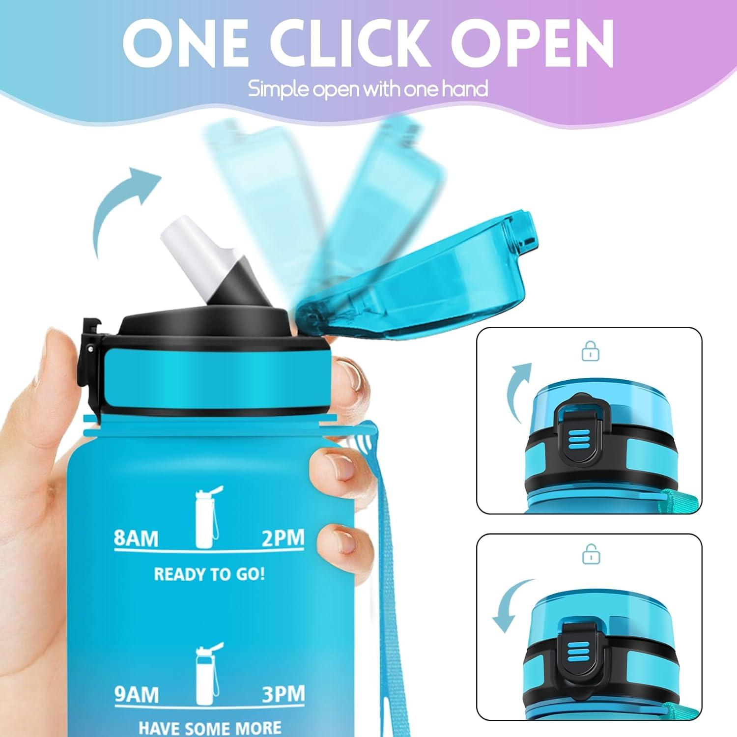 image:imageMotswedi Gourde 1l AntiFuite Gourde Paille avec Marqueur de Temps Bouteille deau Poigne de Transport Bouteille avec Paille Facile Ouvrir pour Randonne Sport Blanc Cass Bleu ClairBleu Violet1