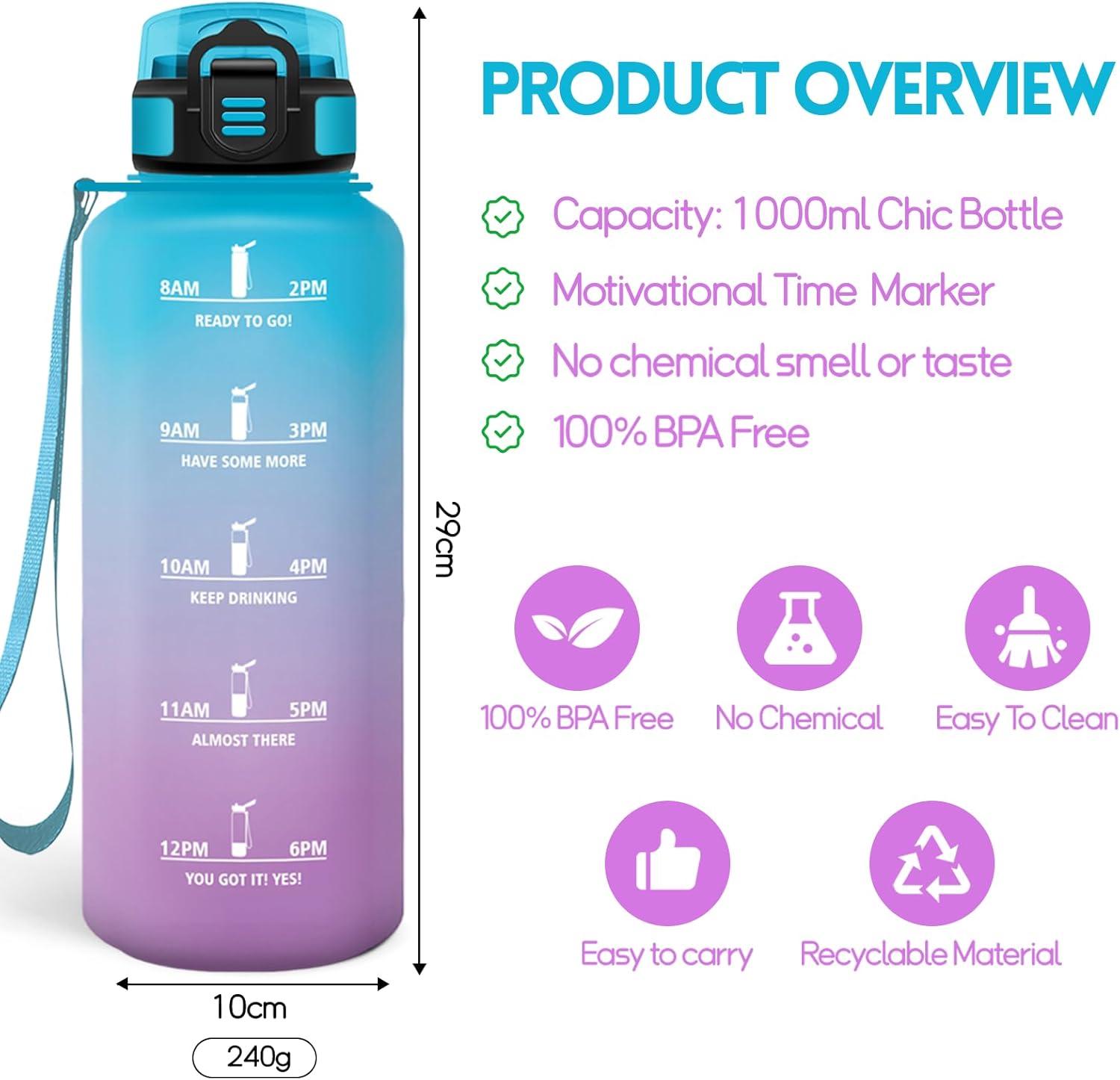 image:imageMotswedi Gourde 1l AntiFuite Gourde Paille avec Marqueur de Temps Bouteille deau Poigne de Transport Bouteille avec Paille Facile Ouvrir pour Randonne Sport Blanc Cass Bleu ClairBleu Violet1