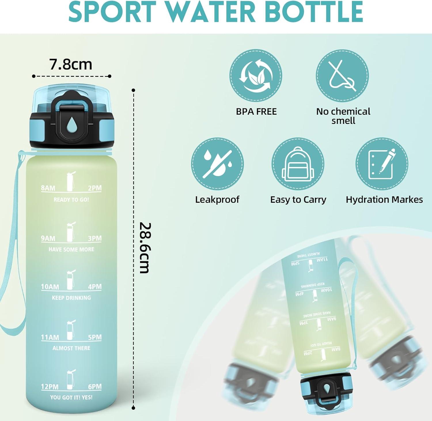 image:imageMotswedi Gourde 1l AntiFuite Gourde Paille avec Marqueur de Temps Bouteille deau Poigne de Transport Bouteille avec Paille Facile Ouvrir pour Randonne Sport Blanc Cass Bleu ClairBlanc Cass Bleu Clair