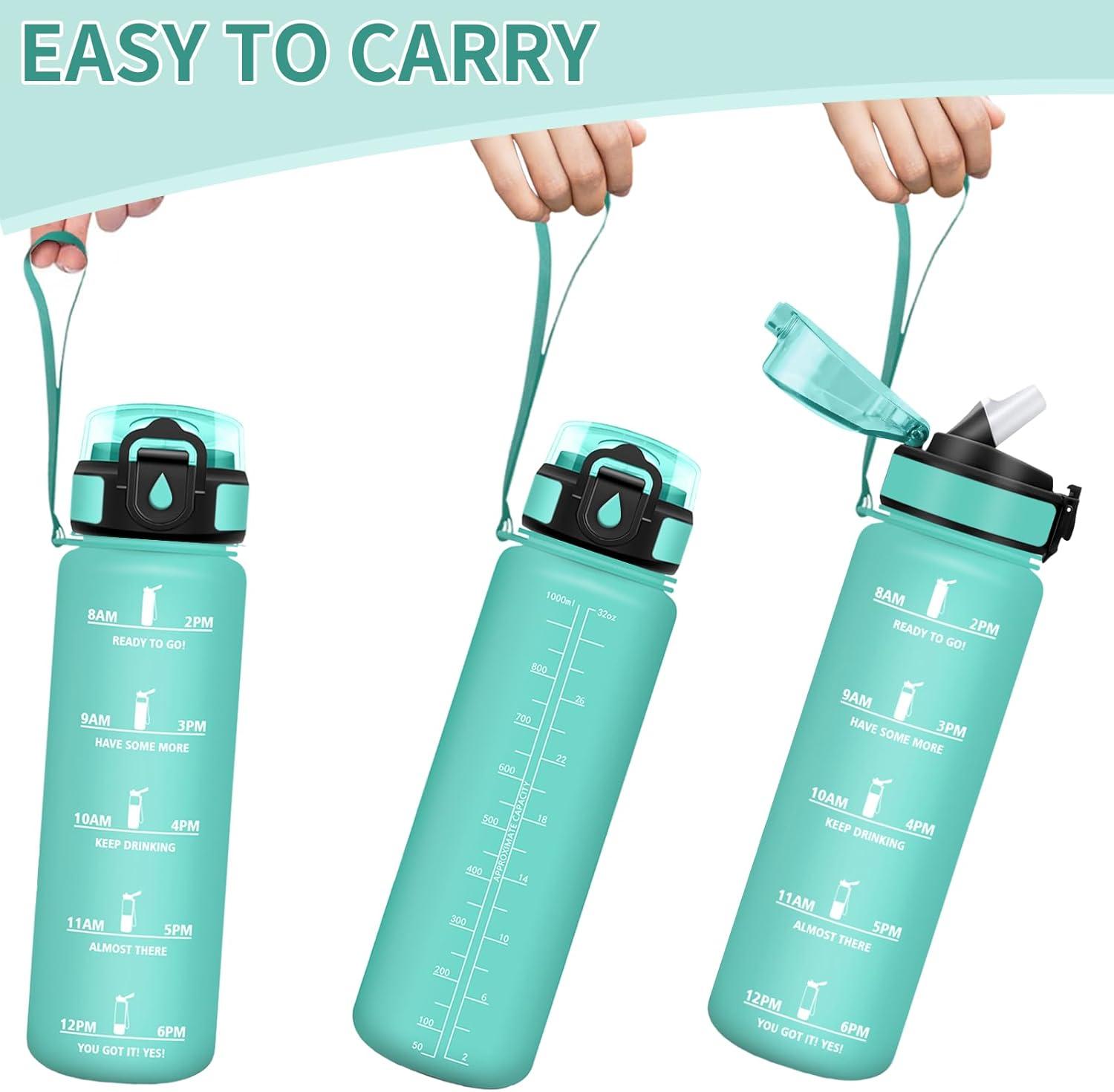 image:imageMotswedi Gourde 1l AntiFuite Gourde Paille avec Marqueur de Temps Bouteille deau Poigne de Transport Bouteille avec Paille Facile Ouvrir pour Randonne Sport Blanc Cass Bleu ClairTurquoise3245c