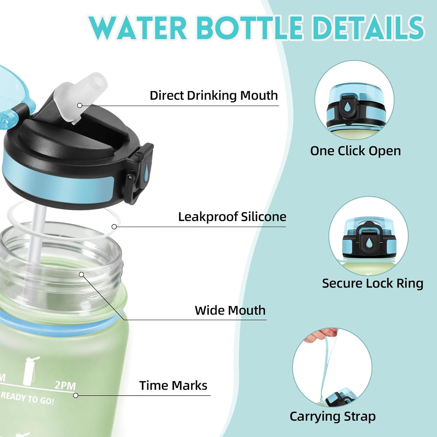 image:imageMotswedi Gourde 1l AntiFuite Gourde Paille avec Marqueur de Temps Bouteille deau Poigne de Transport Bouteille avec Paille Facile Ouvrir pour Randonne Sport Blanc Cass Bleu ClairBlanc Cass Bleu Clair