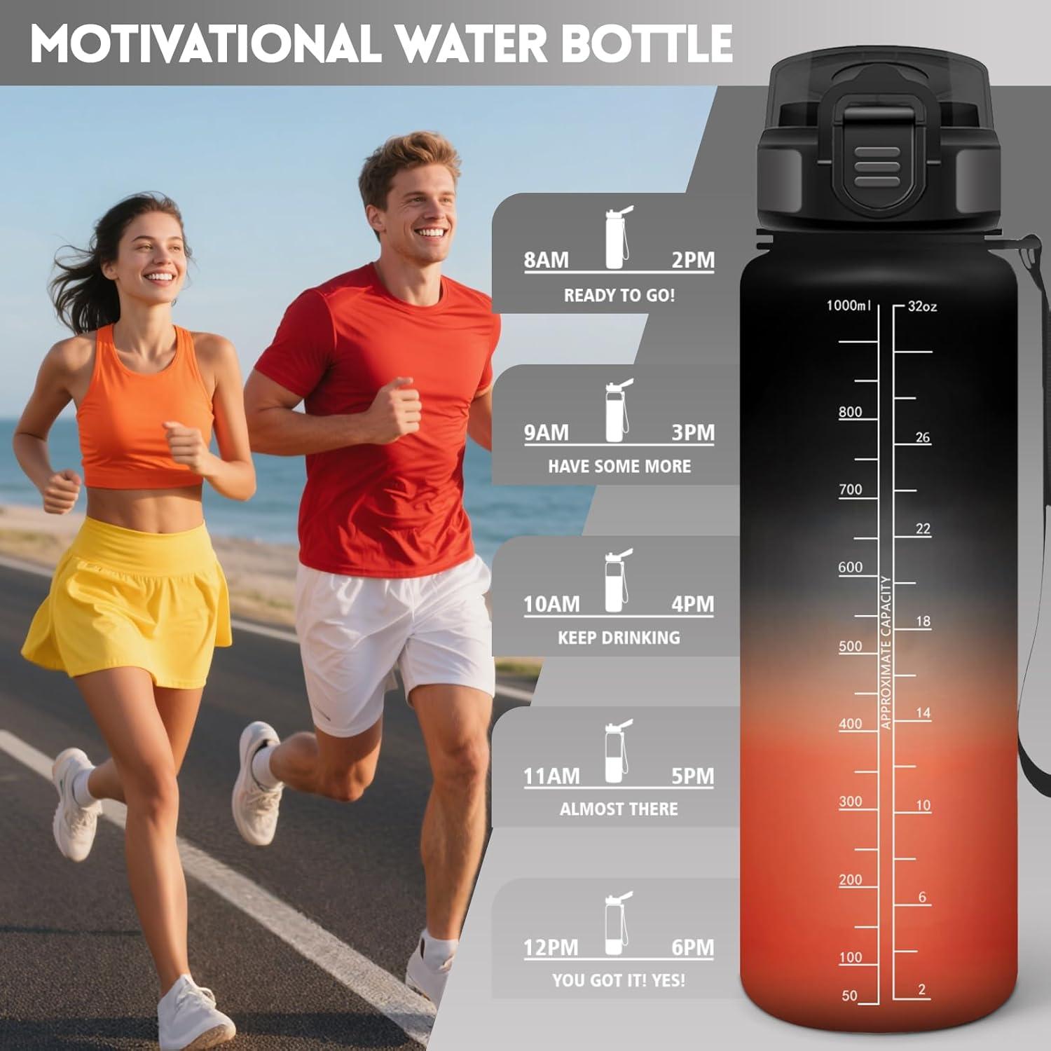 image:imageMotswedi Gourde 1l AntiFuite Gourde Paille avec Marqueur de Temps Bouteille deau Poigne de Transport Bouteille avec Paille Facile Ouvrir pour Randonne Sport Blanc Cass Bleu ClairNoir Rouge