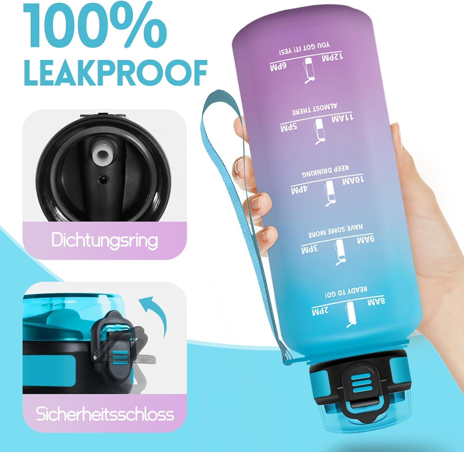image:imageMotswedi Gourde 1l AntiFuite Gourde Paille avec Marqueur de Temps Bouteille deau Poigne de Transport Bouteille avec Paille Facile Ouvrir pour Randonne Sport Blanc Cass Bleu ClairBleu Violet1