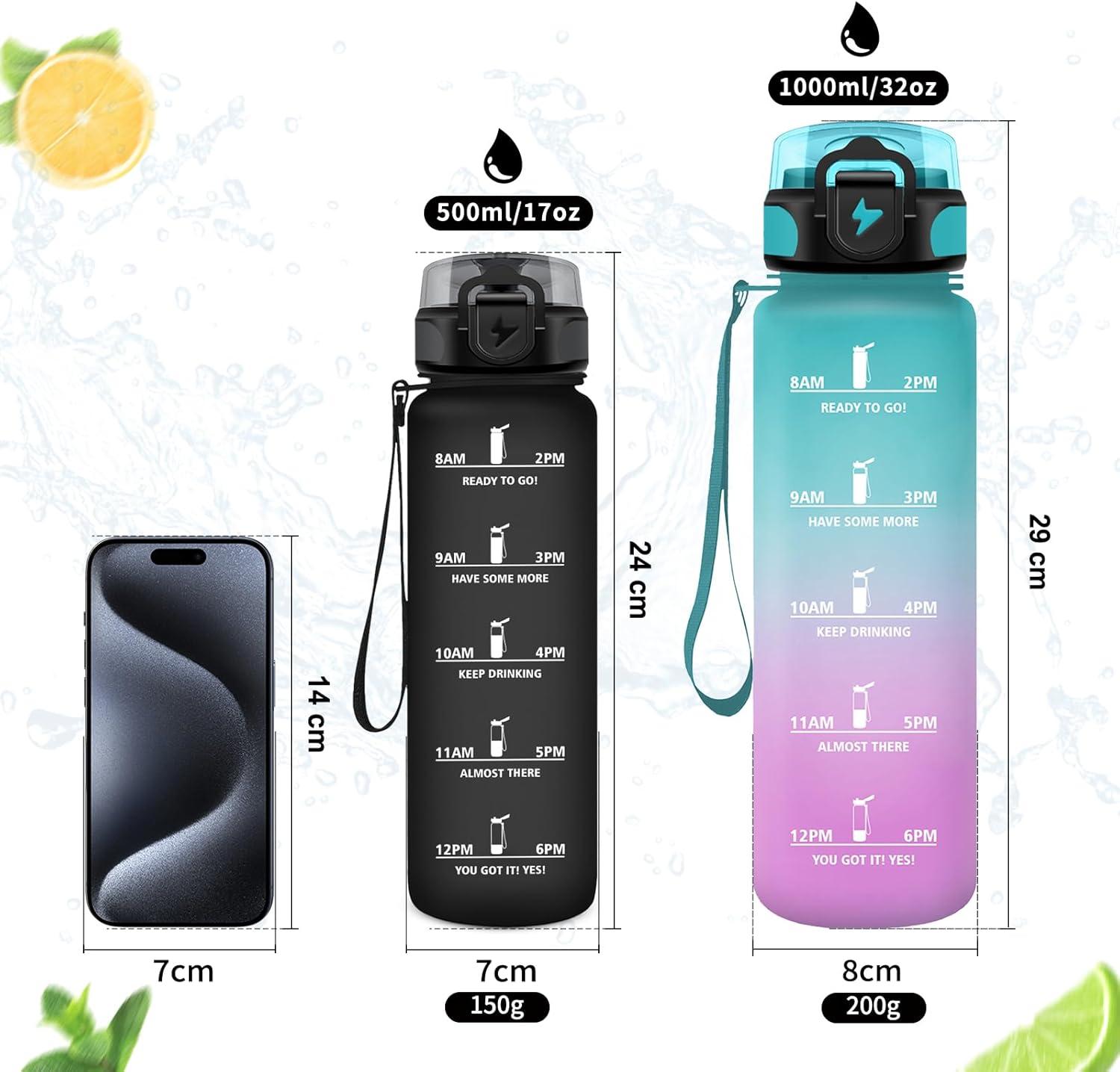 image:imageVikaster Gourde Sport Bouteille deau 1l sans BPA tanche ampamp Rutilisable Water Bottle Ouvrir en un Clic Convient Pour la Camping le Yoga le Gym Gourde RandonneYlrose Vert