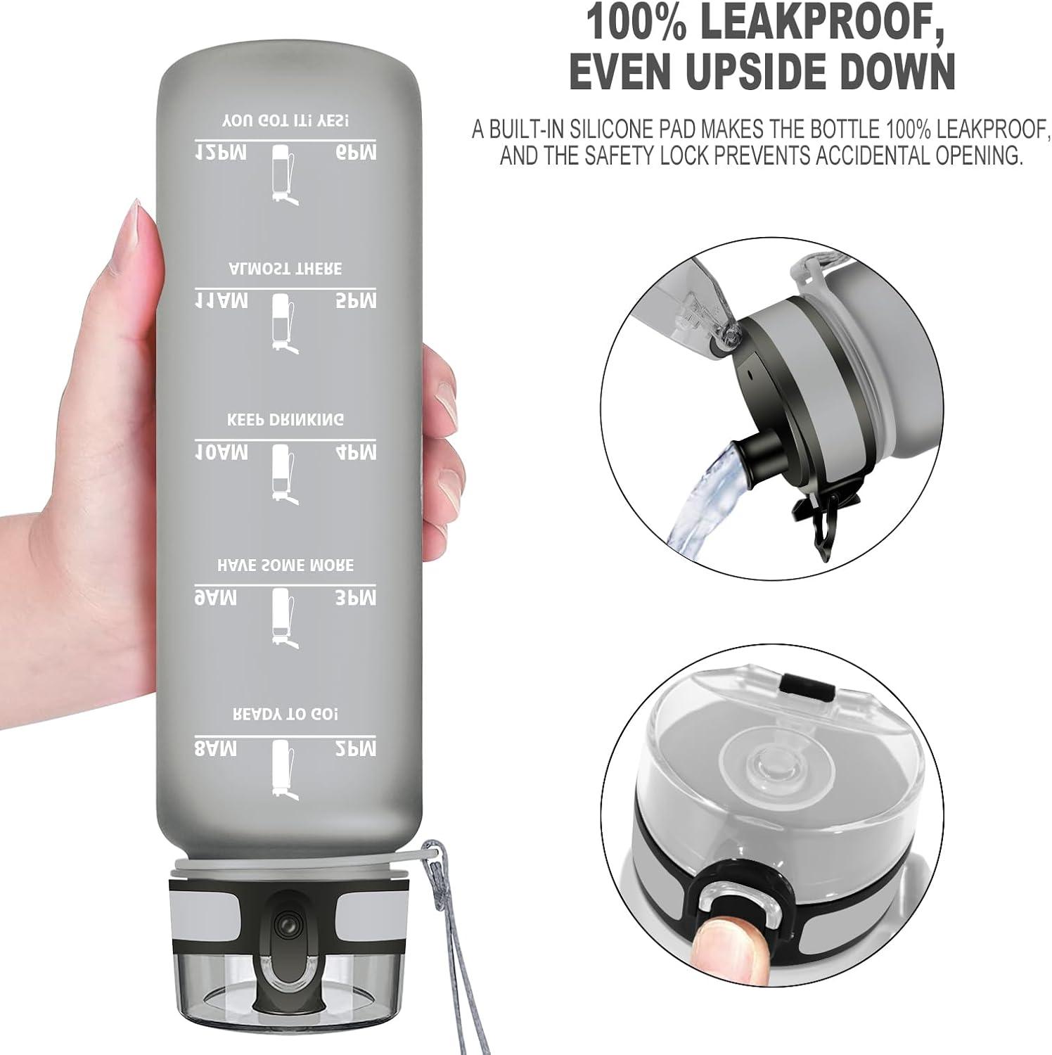 image:imageVikaster Gourde Sport Bouteille deau 1l sans BPA tanche ampamp Rutilisable Water Bottle Ouvrir en un Clic Convient Pour la Camping le Yoga le Gym Gourde Randonne1l Gris