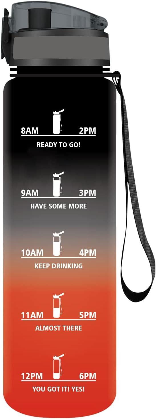 image:imageVikaster Gourde Sport Bouteille deau 1l sans BPA tanche ampamp Rutilisable Water Bottle Ouvrir en un Clic Convient Pour la Camping le Yoga le Gym Gourde RandonneNoir Rouge