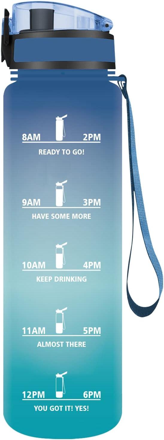 image:imageVikaster Gourde Sport Bouteille deau 1l sans BPA tanche ampamp Rutilisable Water Bottle Ouvrir en un Clic Convient Pour la Camping le Yoga le Gym Gourde RandonneBleu Vert