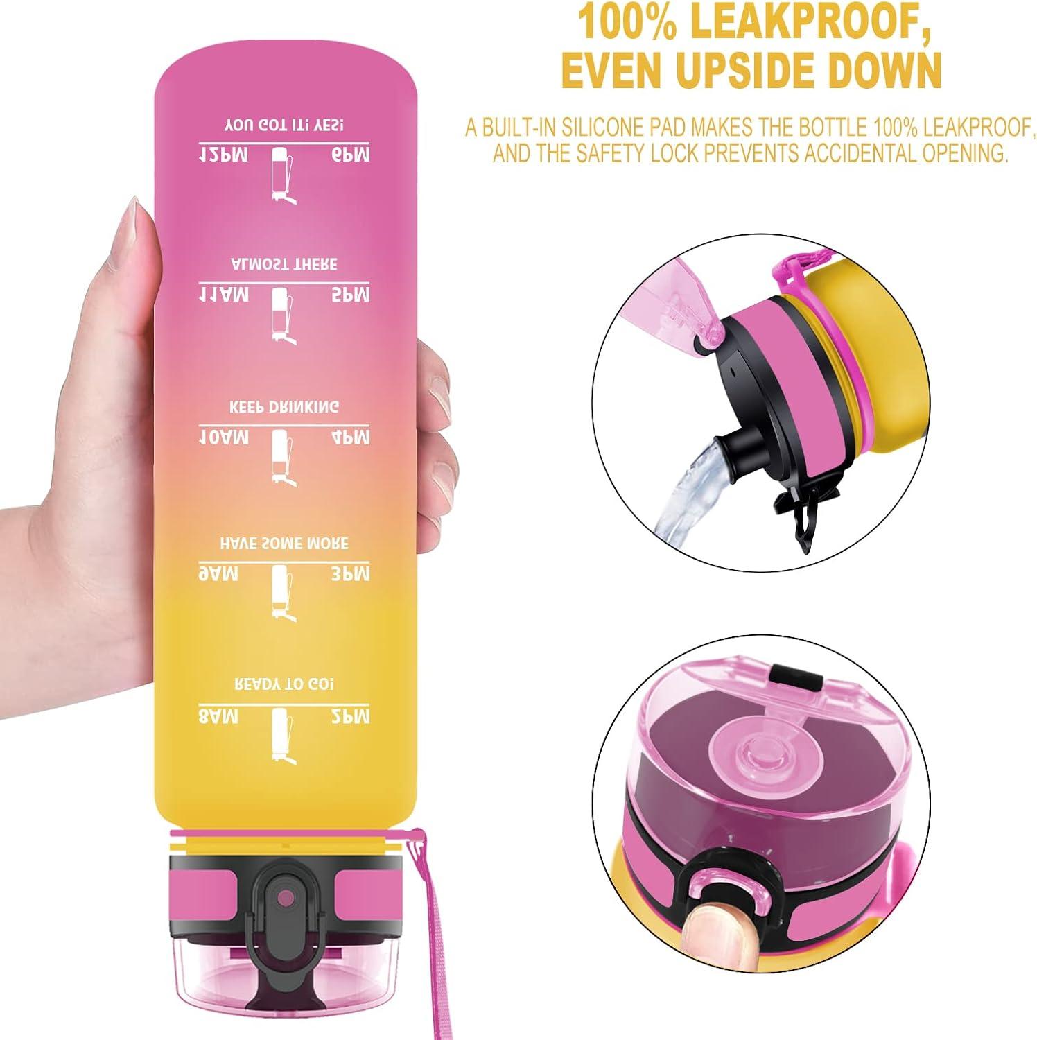image:imageVikaster Gourde Sport Bouteille deau 1l sans BPA tanche ampamp Rutilisable Water Bottle Ouvrir en un Clic Convient Pour la Camping le Yoga le Gym Gourde RandonneRose Jaune