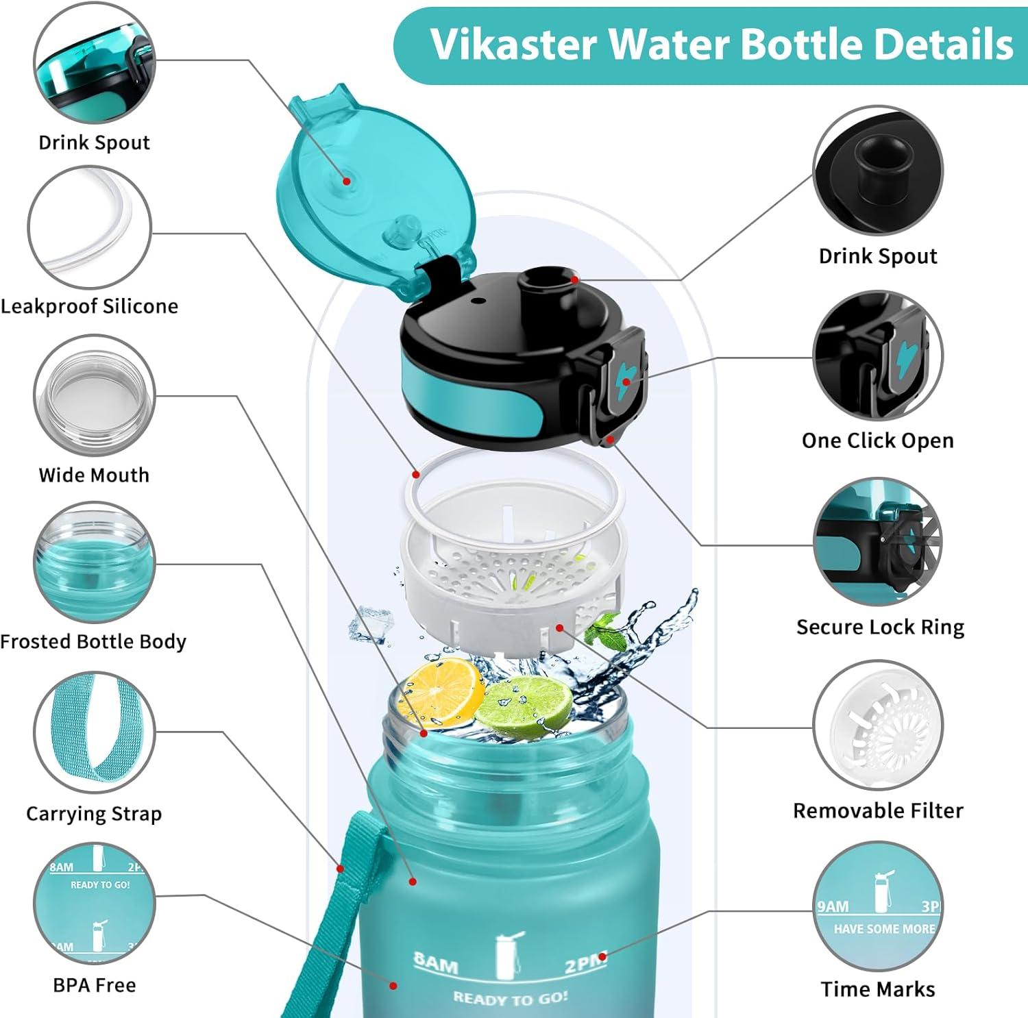 image:imageVikaster Gourde Sport Bouteille deau 1l sans BPA tanche ampamp Rutilisable Water Bottle Ouvrir en un Clic Convient Pour la Camping le Yoga le Gym Gourde RandonneYlrose Vert
