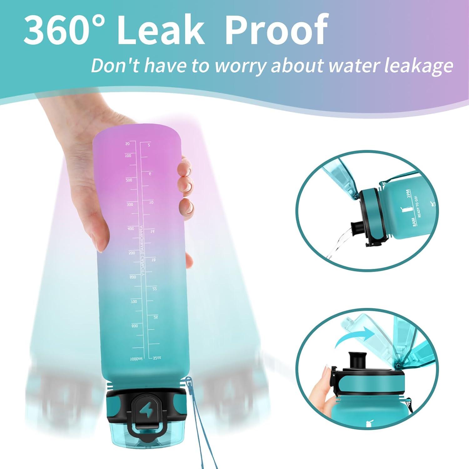 image:imageVikaster Gourde Sport Bouteille deau 1l sans BPA tanche ampamp Rutilisable Water Bottle Ouvrir en un Clic Convient Pour la Camping le Yoga le Gym Gourde RandonneYlrose Vert