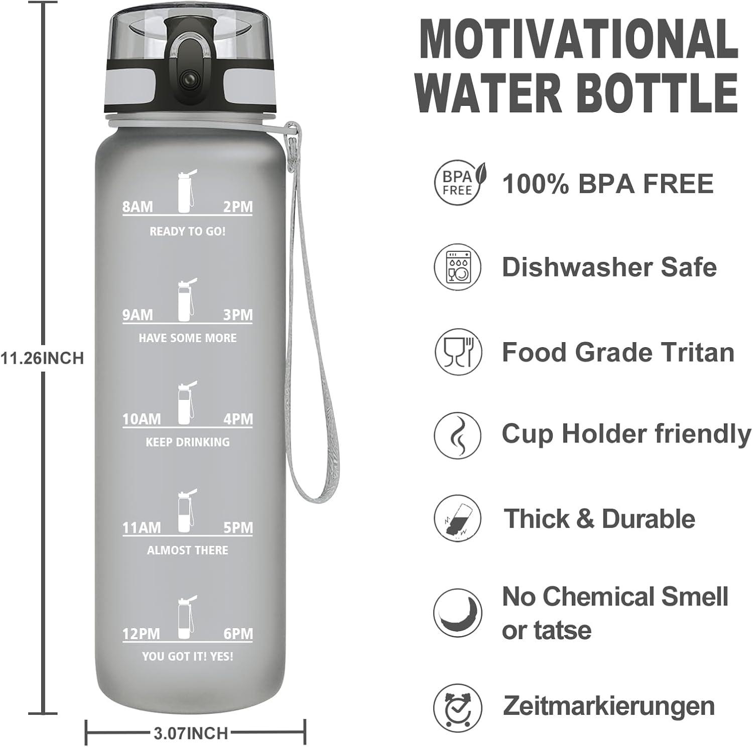 image:imageVikaster Gourde Sport Bouteille deau 1l sans BPA tanche ampamp Rutilisable Water Bottle Ouvrir en un Clic Convient Pour la Camping le Yoga le Gym Gourde Randonne1l Gris