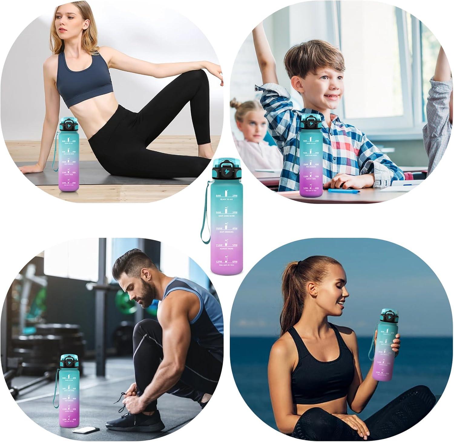 image:imageVikaster Gourde Sport Bouteille deau 1l sans BPA tanche ampamp Rutilisable Water Bottle Ouvrir en un Clic Convient Pour la Camping le Yoga le Gym Gourde RandonneYlrose Vert