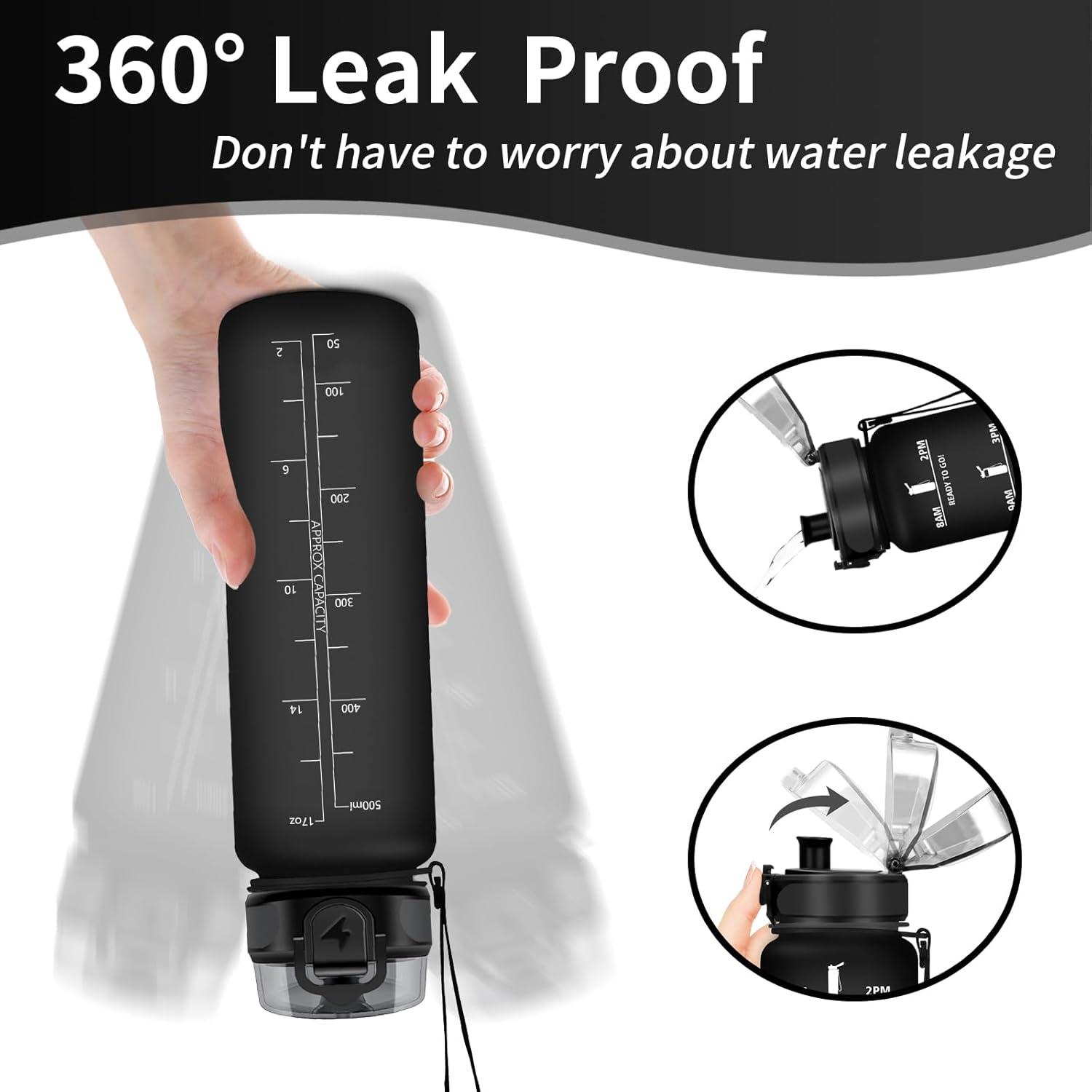 image:imageVikaster Gourde Sport Bouteille deau 1l sans BPA tanche ampamp Rutilisable Water Bottle Ouvrir en un Clic Convient Pour la Camping le Yoga le Gym Gourde RandonneYlnoir