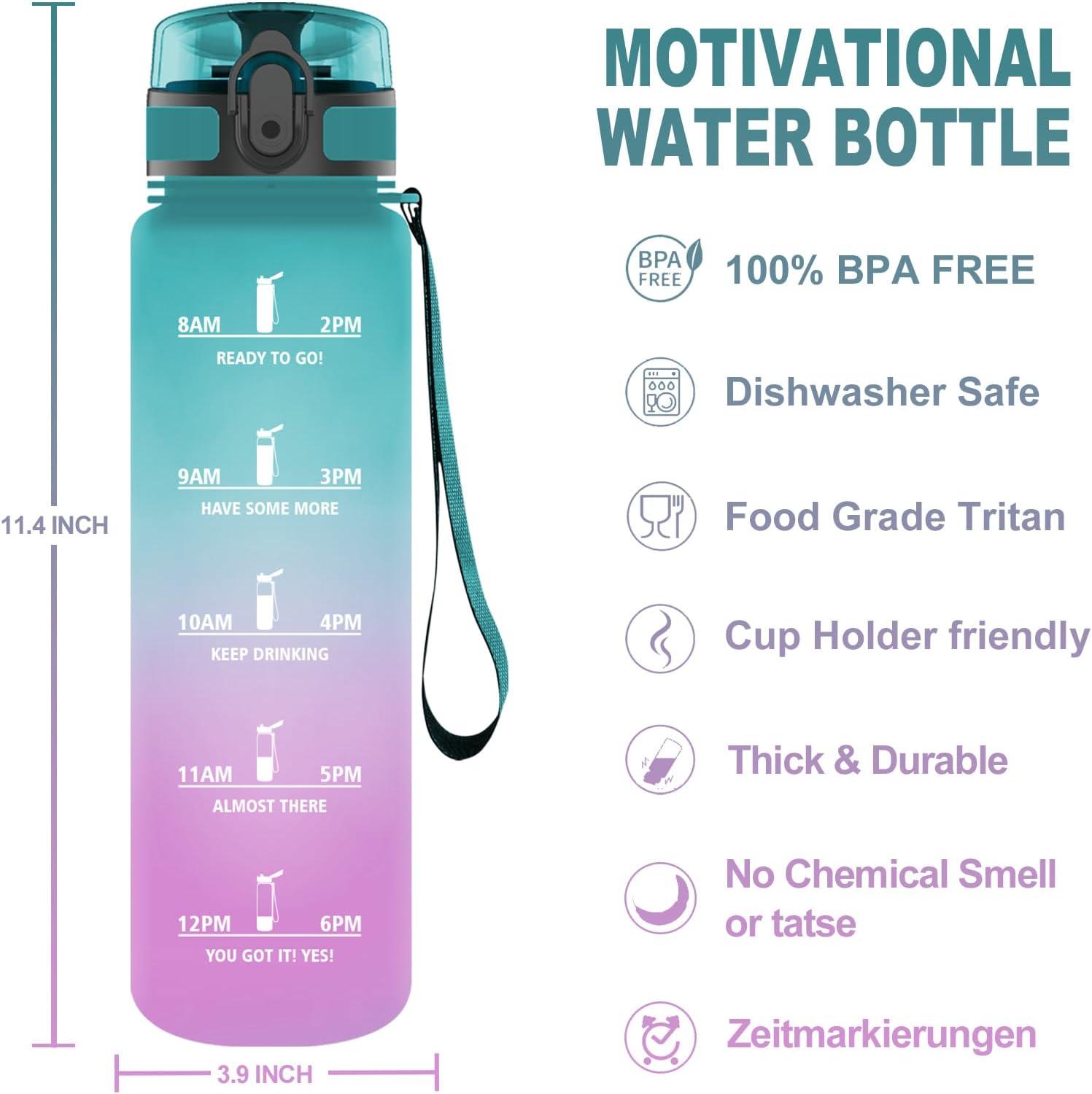 image:imageVikaster Gourde Sport Bouteille deau 1l sans BPA tanche ampamp Rutilisable Water Bottle Ouvrir en un Clic Convient Pour la Camping le Yoga le Gym Gourde Randonne1l VertViolet