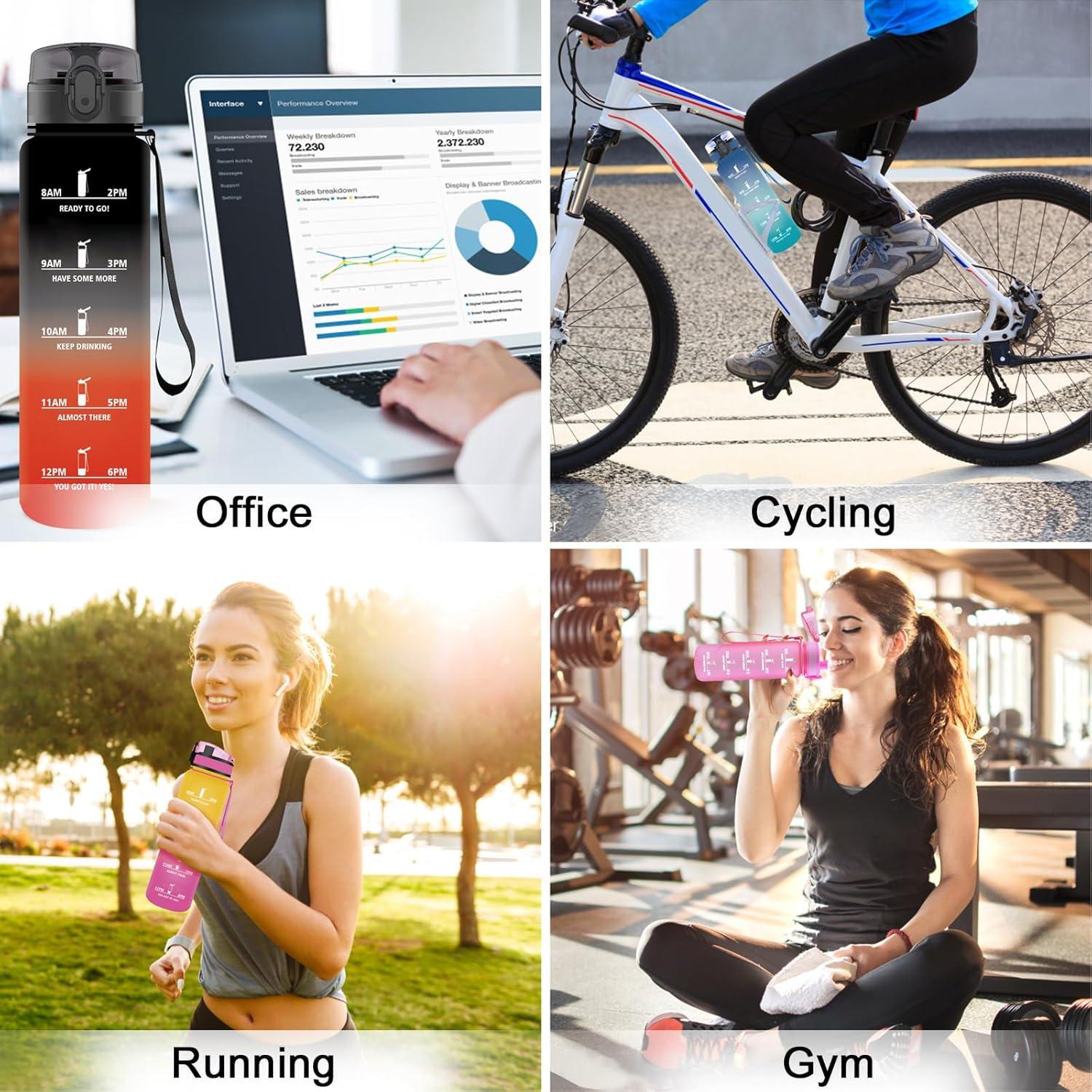 image:imageVikaster Gourde Sport Bouteille deau 1l sans BPA tanche ampamp Rutilisable Water Bottle Ouvrir en un Clic Convient Pour la Camping le Yoga le Gym Gourde Randonne1l Gris