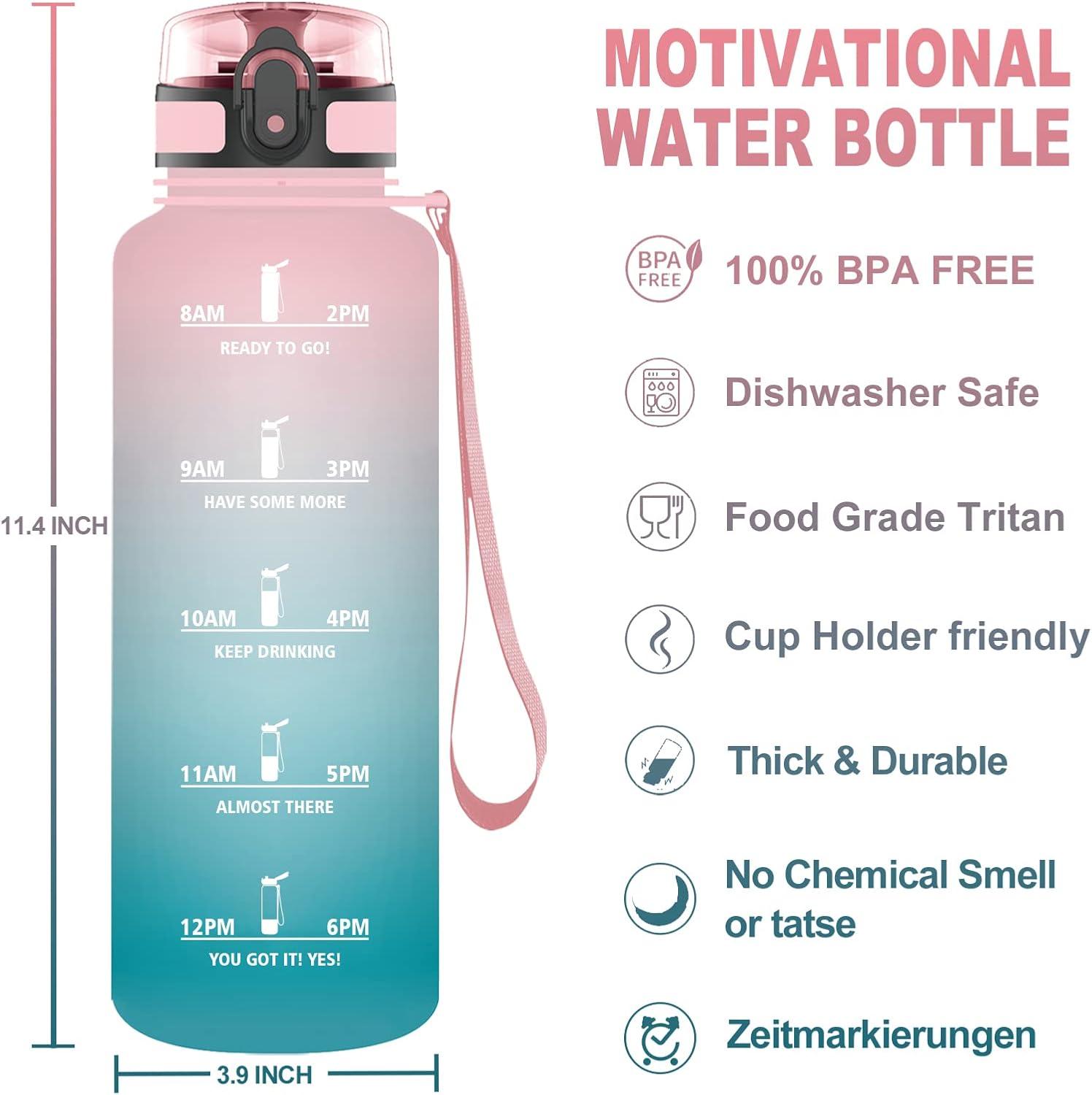 image:imageVikaster Gourde Sport Bouteille deau 1l sans BPA tanche ampamp Rutilisable Water Bottle Ouvrir en un Clic Convient Pour la Camping le Yoga le Gym Gourde RandonneRose Cyan 15l