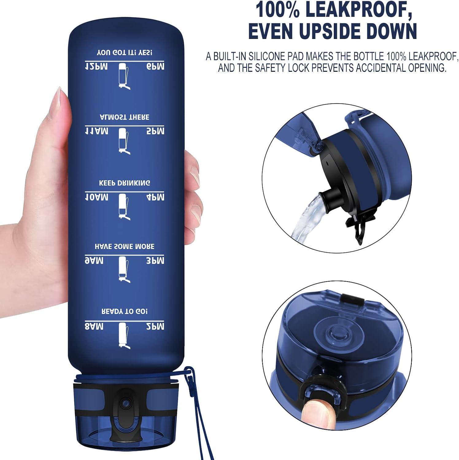 image:imageVikaster Gourde Sport Bouteille deau 1l sans BPA tanche ampamp Rutilisable Water Bottle Ouvrir en un Clic Convient Pour la Camping le Yoga le Gym Gourde RandonneMat Bleu Marine