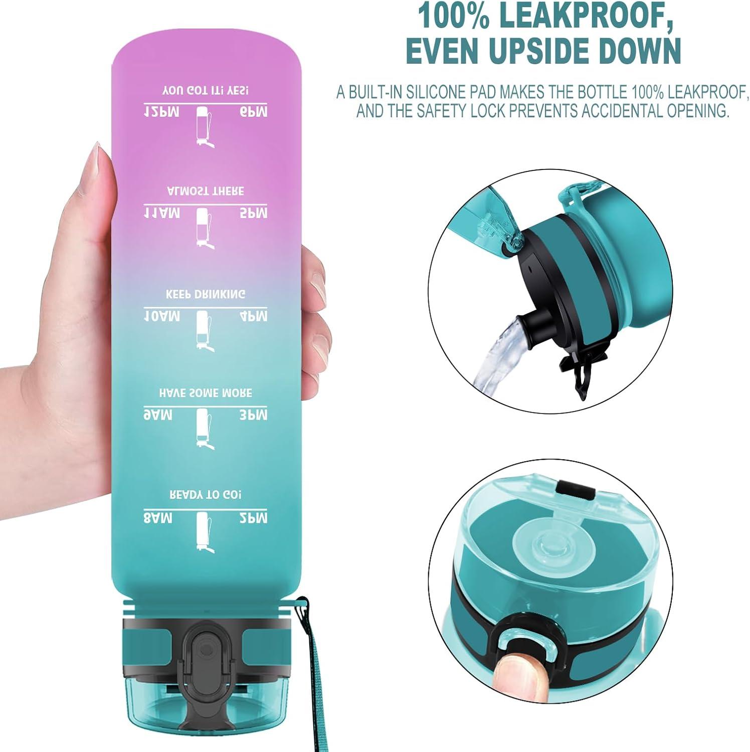 image:imageVikaster Gourde Sport Bouteille deau 1l sans BPA tanche ampamp Rutilisable Water Bottle Ouvrir en un Clic Convient Pour la Camping le Yoga le Gym Gourde Randonne05l VertViolet