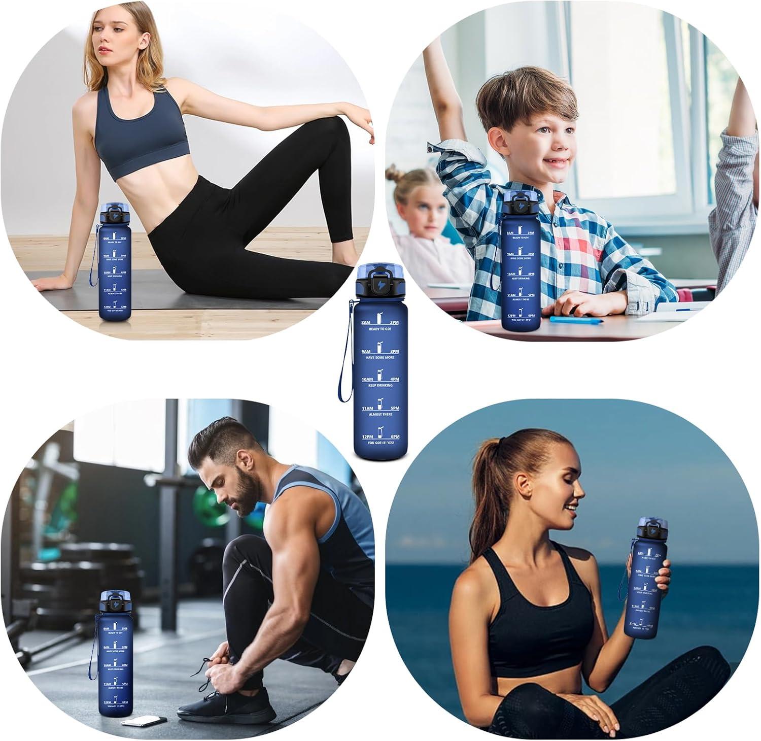 image:imageVikaster Gourde Sport Bouteille deau 1l sans BPA tanche ampamp Rutilisable Water Bottle Ouvrir en un Clic Convient Pour la Camping le Yoga le Gym Gourde RandonneYlbleu Fonc500