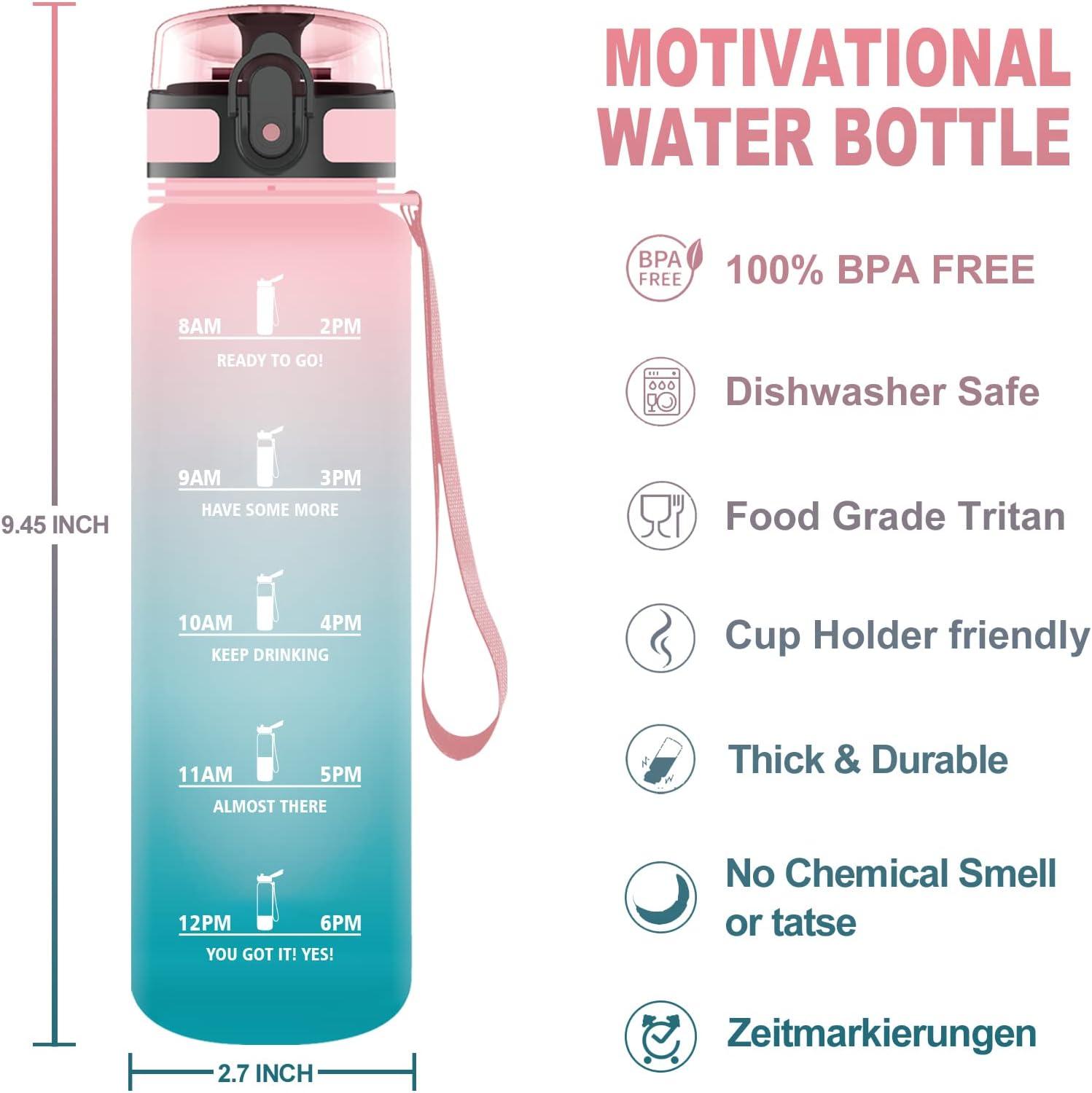 image:imageVikaster Gourde Sport Bouteille deau 1l sans BPA tanche ampamp Rutilisable Water Bottle Ouvrir en un Clic Convient Pour la Camping le Yoga le Gym Gourde RandonneRose Cyan