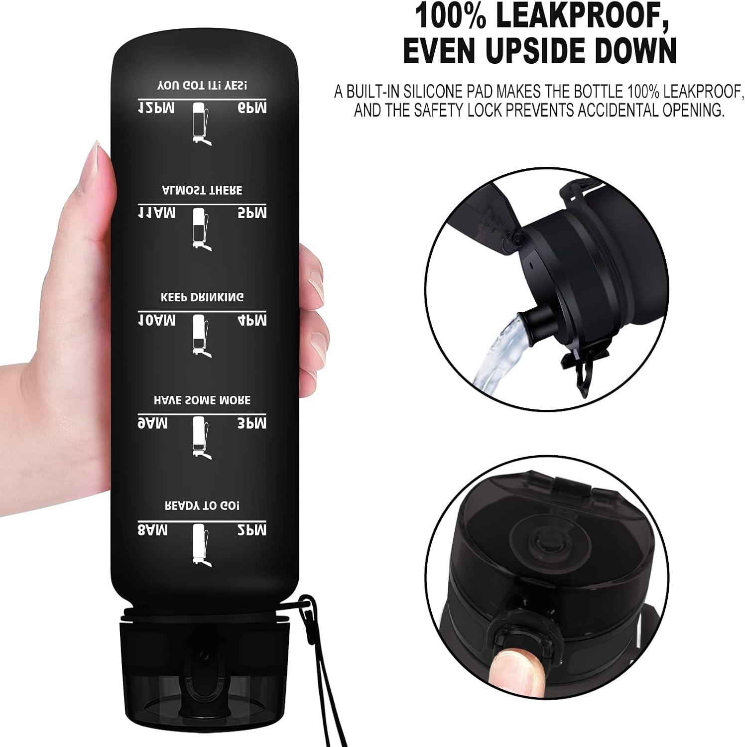 image:imageVikaster Gourde Sport Bouteille deau 1l sans BPA tanche ampamp Rutilisable Water Bottle Ouvrir en un Clic Convient Pour la Camping le Yoga le Gym Gourde RandonneMat Noir