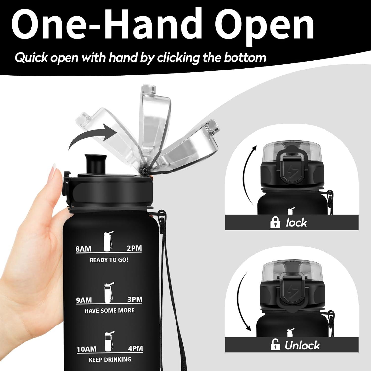 image:imageVikaster Gourde Sport Bouteille deau 1l sans BPA tanche ampamp Rutilisable Water Bottle Ouvrir en un Clic Convient Pour la Camping le Yoga le Gym Gourde RandonneYlnoir