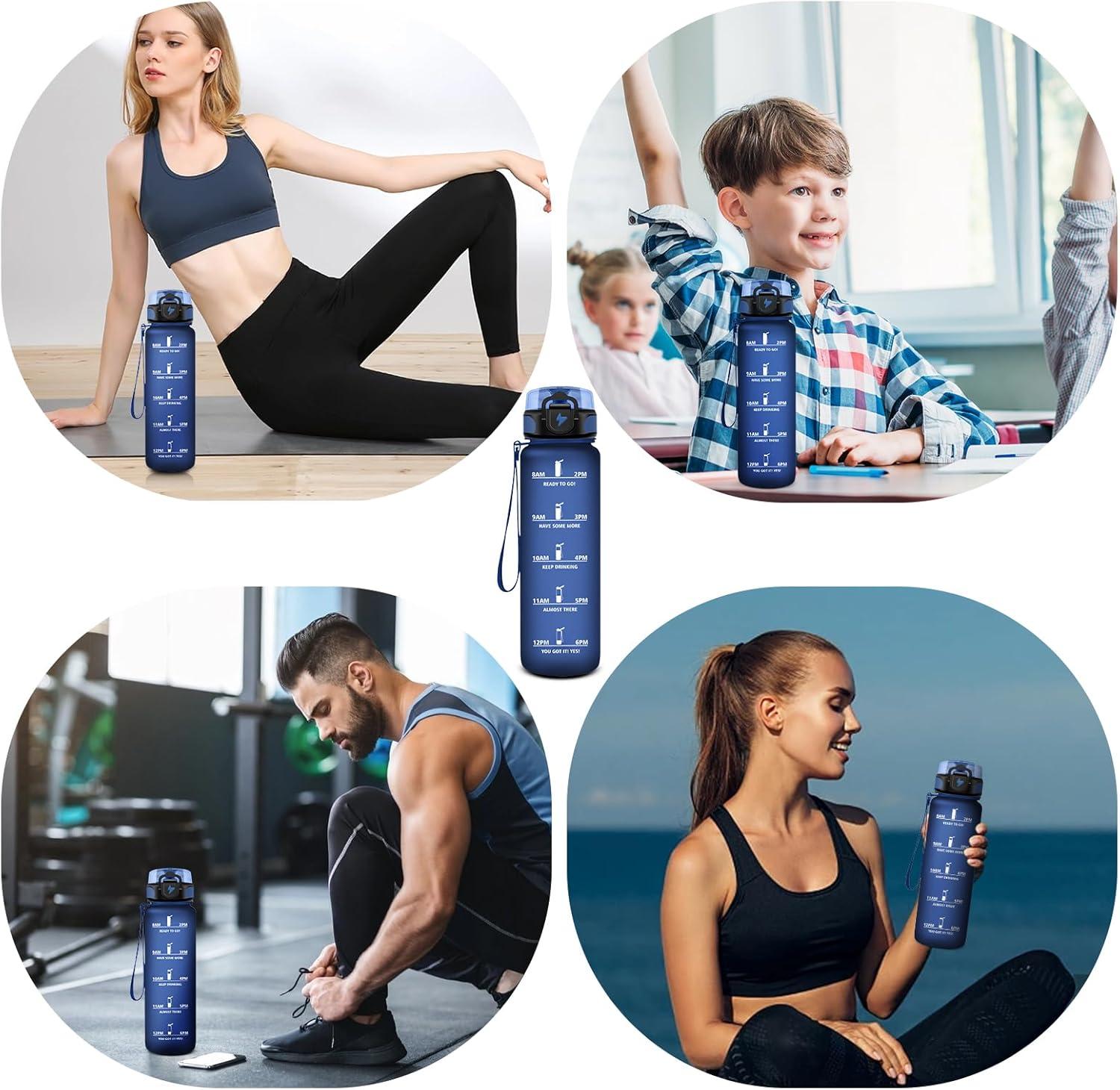image:imageVikaster Gourde Sport Bouteille deau 1l sans BPA tanche ampamp Rutilisable Water Bottle Ouvrir en un Clic Convient Pour la Camping le Yoga le Gym Gourde RandonneYlbleu Fonc1000