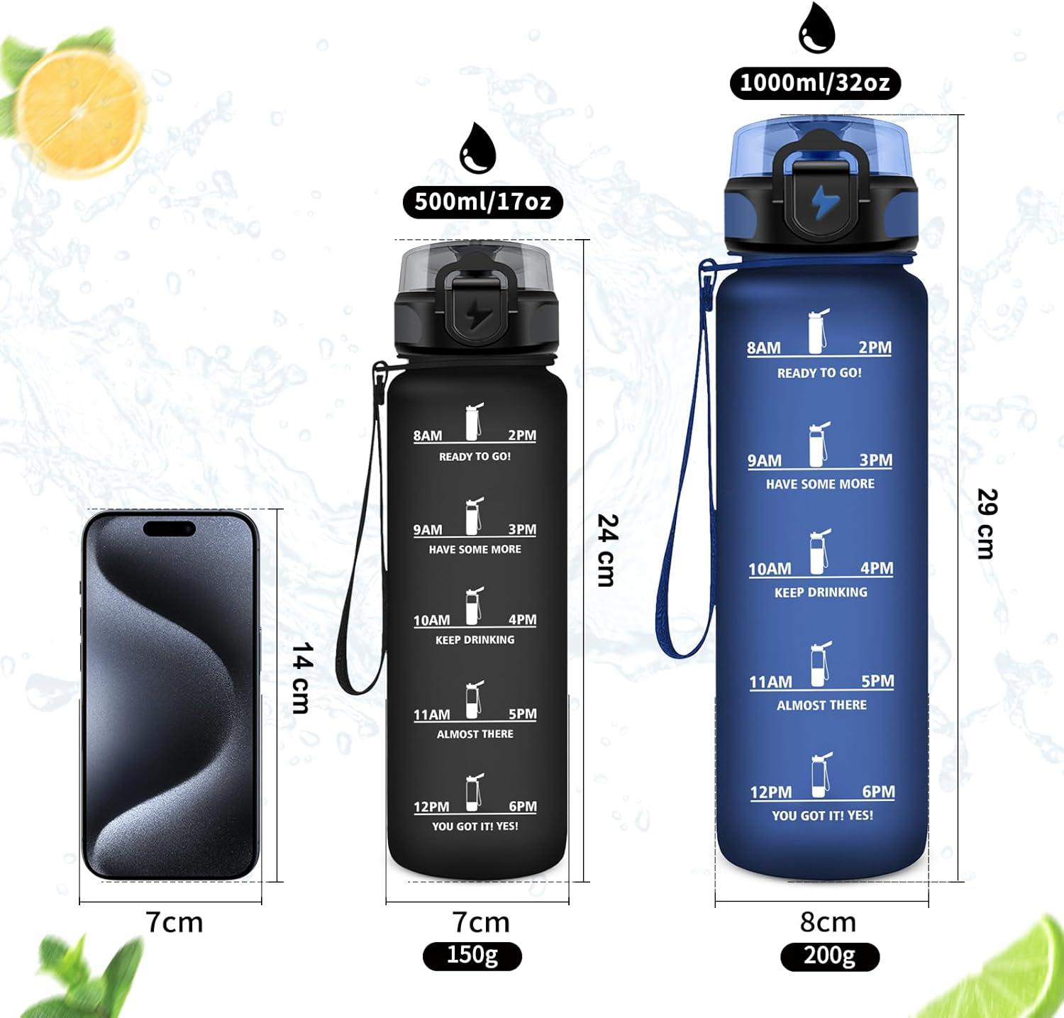 image:imageVikaster Gourde Sport Bouteille deau 1l sans BPA tanche ampamp Rutilisable Water Bottle Ouvrir en un Clic Convient Pour la Camping le Yoga le Gym Gourde RandonneYlbleu Fonc1000